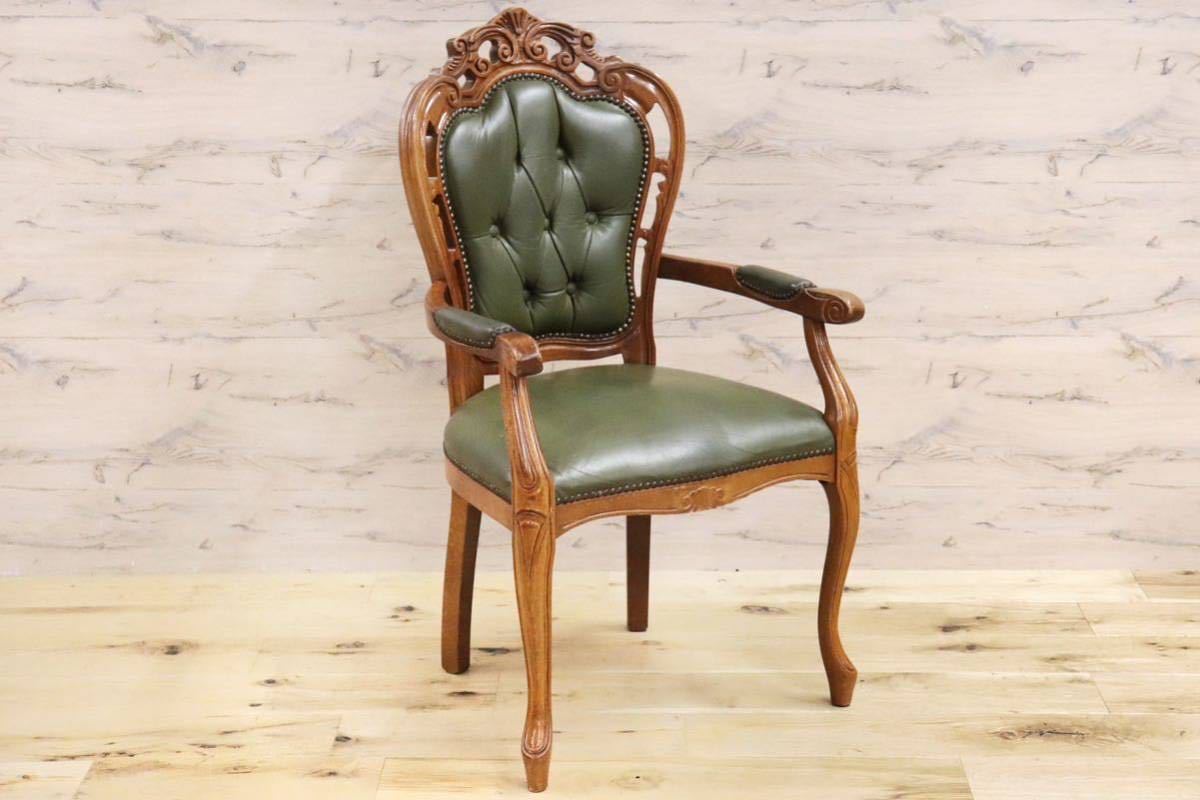 GMGK317B○イタリアヴィンテージ ヨーロピアン ヴェローナクラシック ダイニングチェア 革張り 猫脚 ヨーロッパ家具 アンティーク