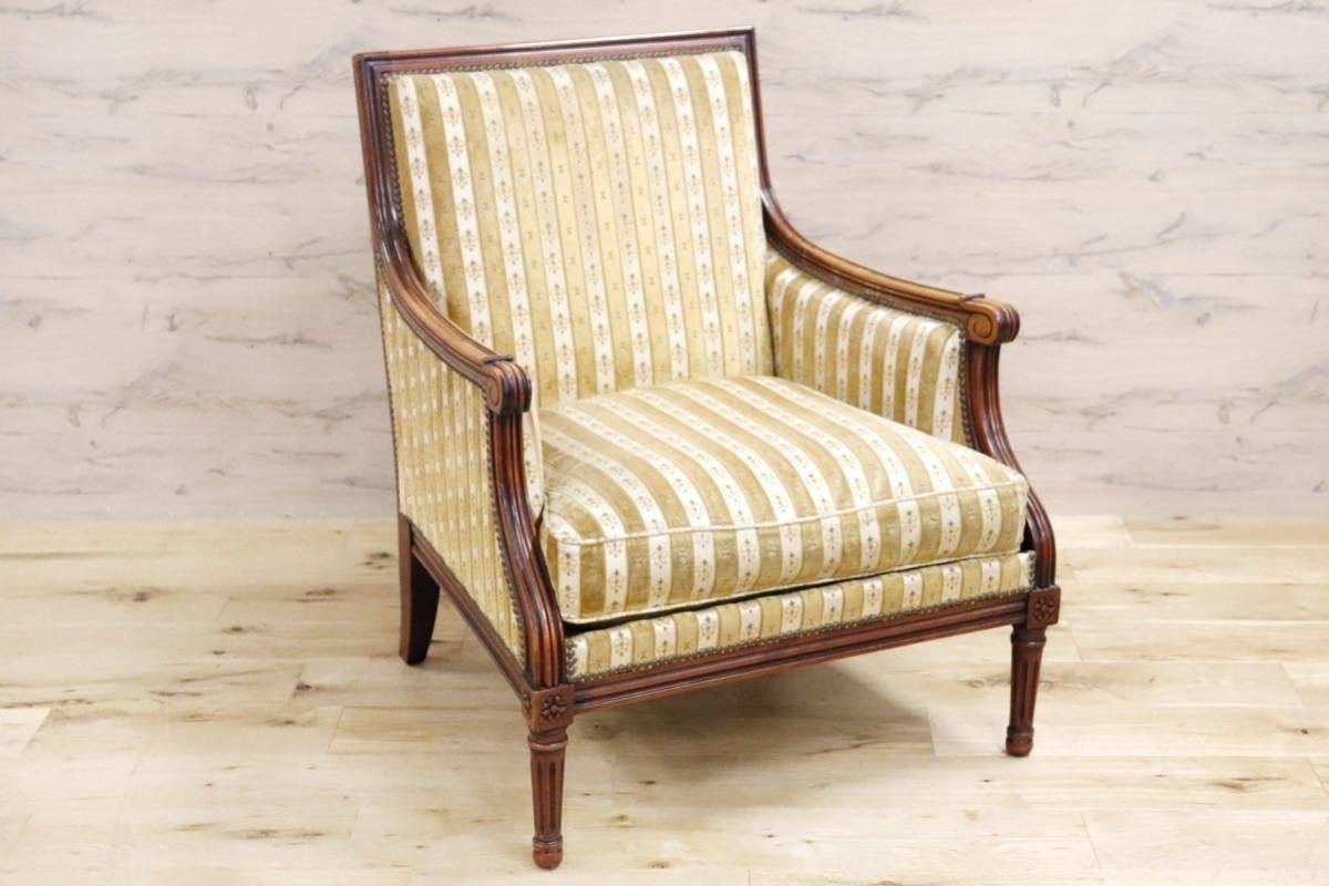 GMGN389B○英国 ヴィンテージ シングルソファ 1人掛けソファ ラウンジチェア 椅子 鋲打 ファブリック クラシカル アンティーク オールド