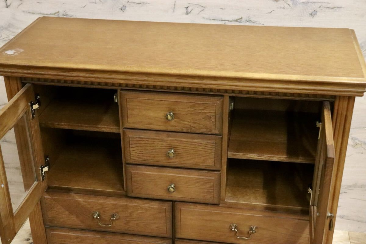 GMIS344○大雪木工 エバンシー サイドボード キャビネット リビングボード 飾り棚 収納家具 楢材 旭川家具