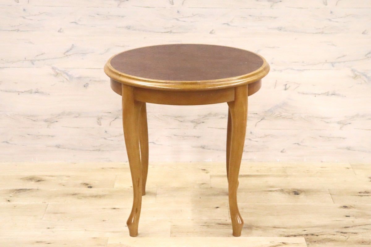 GMGS9○西洋 英国スタイル サイドテーブル ラウンドテーブル コーヒーテーブル ティーテーブル 木製 合皮 猫脚 アンティーク