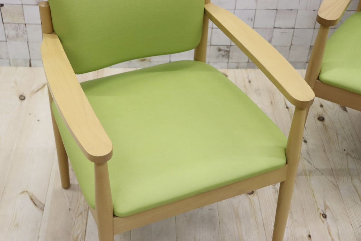 GMFT413E○LION / ライオン事務器 アームチェア オフィスチェア 椅子 2脚セット 合皮 イエローグリーン ナチュラル