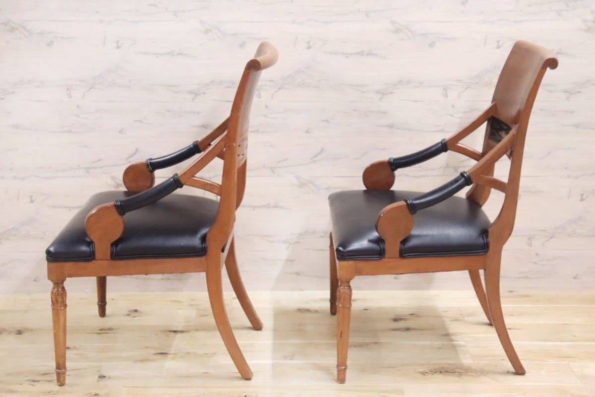 GMGN142A○イタリア製 クラシック モダン ダイニングチェア 椅子 2脚セット セミアームチェア 本革 レザー 西洋 アール・ヌーヴォー
