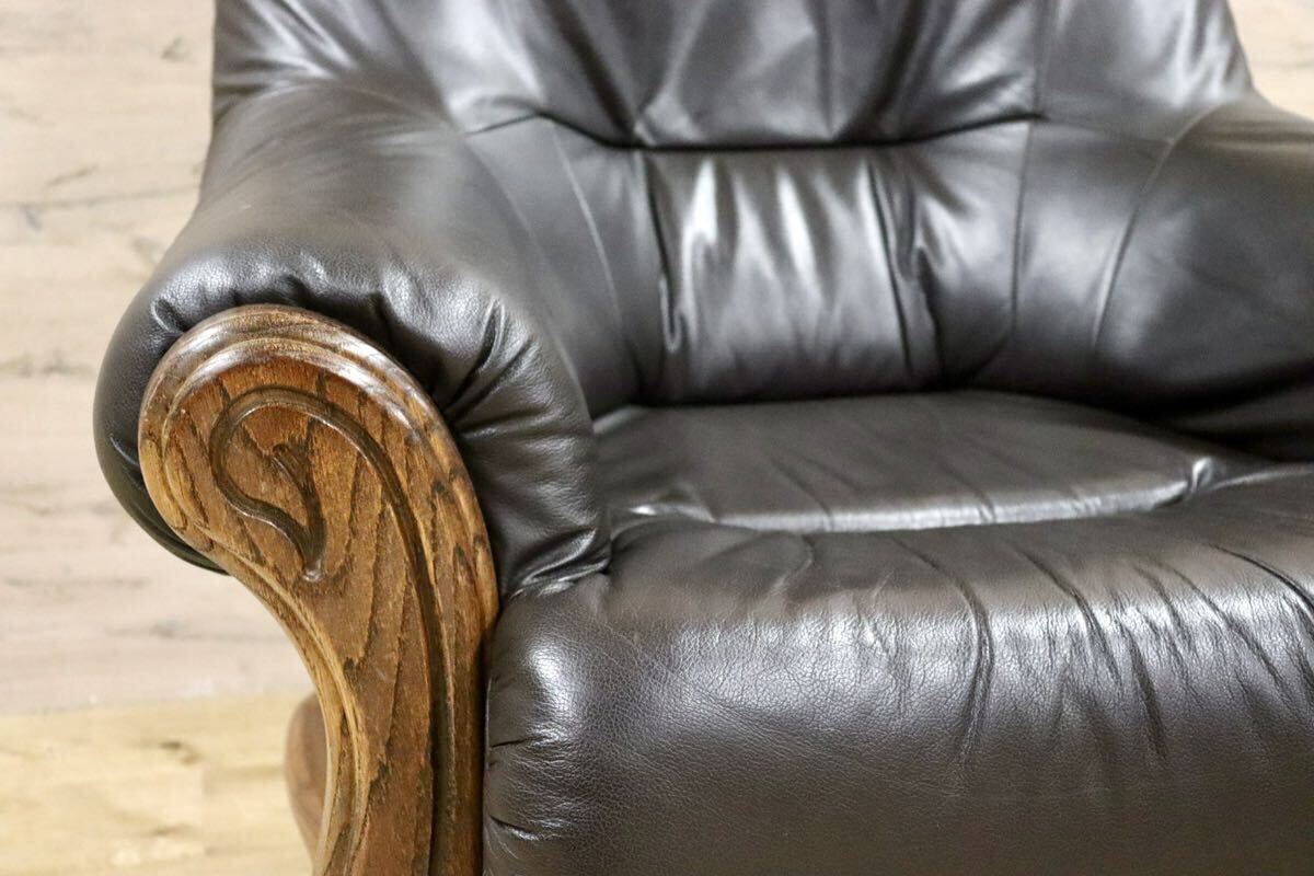 GMHH125B○オランダ製 ダッチカントリー 1人掛けソファ シングルソファ 本革 オーク材 クラシック ヴィンテージ 応接 リビング 約35万