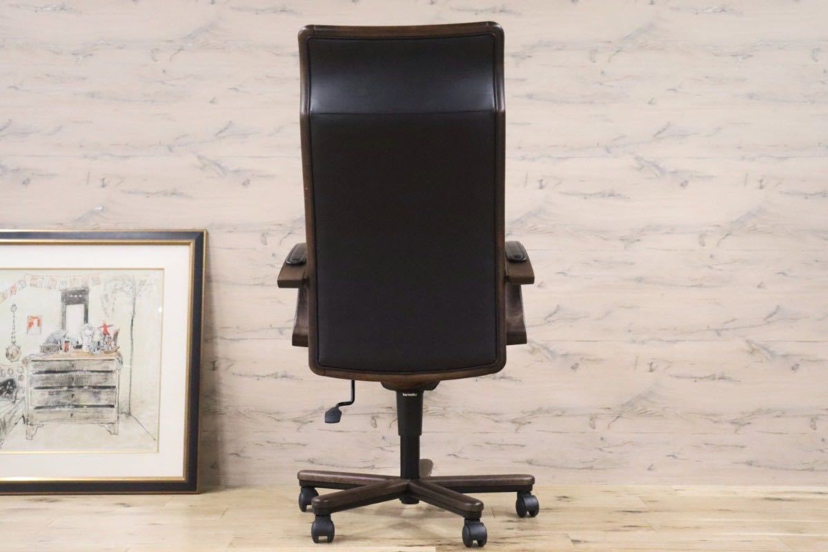 GMGN329○karimoku / カリモク 本革 デスクチェア 作業椅子 本革 ハイバック ワーキング ブラウン モダン 定価約21.3万 美品