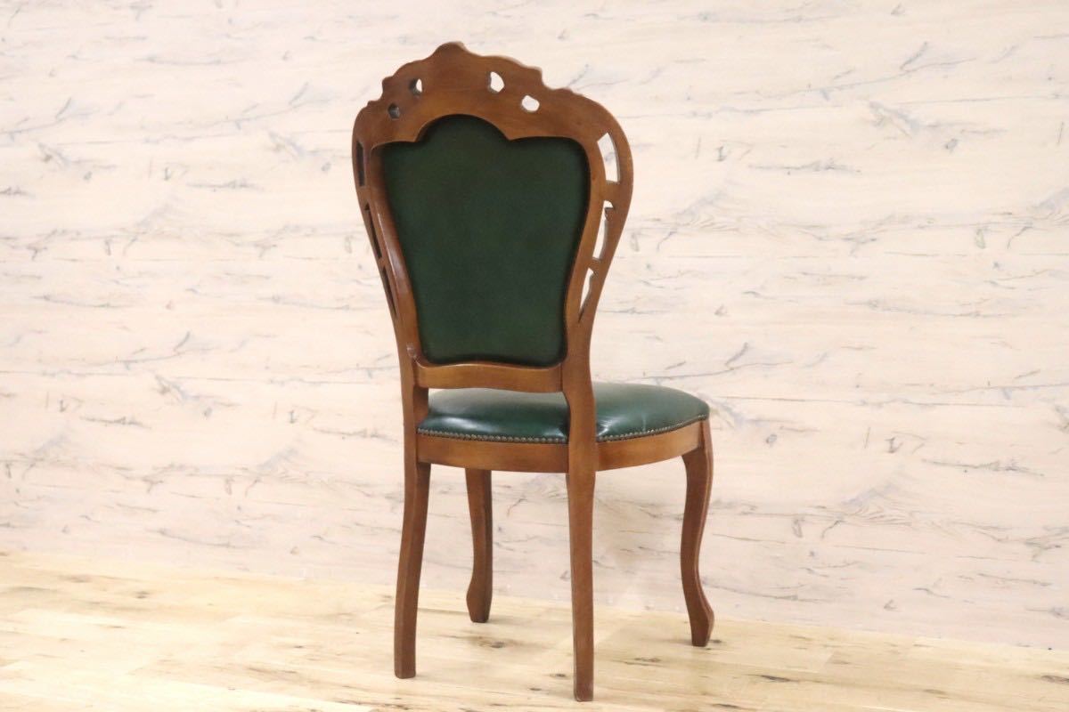 GMFH257A○イタリア ダイニングチェア 椅子 木製フレーム 革張り レザー 彫刻 猫脚 西洋 アンティーク
