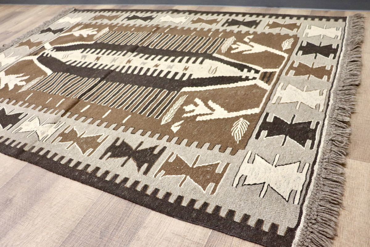 GMGO31○トルコ Kayseri カイセリ産 オールドキリム 1970年代 ヴィンテージ ラグ 羊毛 手織り 定価約30万 未使用 デッドストック