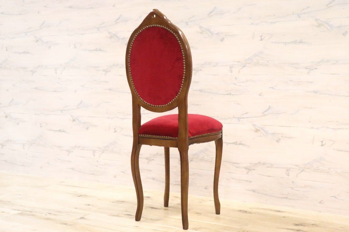 GMGH232○ヴィクトリアン調 ダイニングチェア 椅子 木製フレーム 彫刻 猫脚 ワインレッド 美品