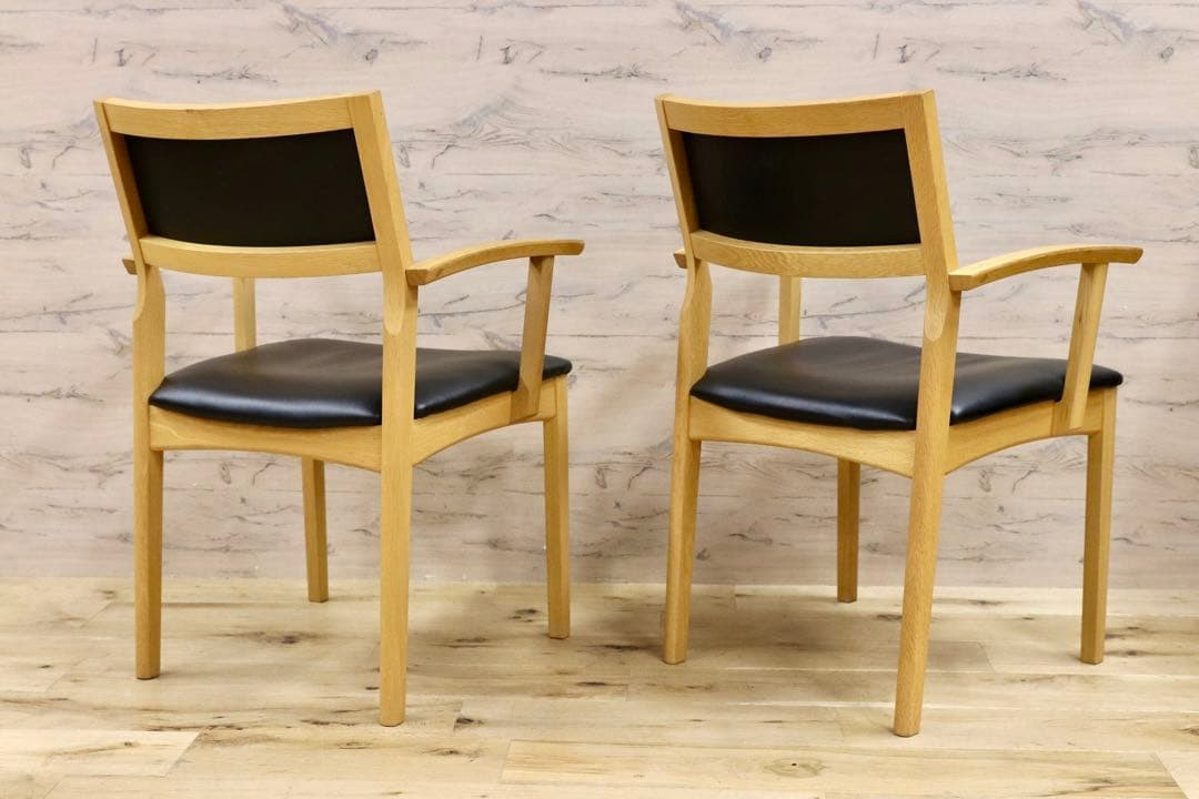 GMGH431○清見堂工房 飛騨家具 ダイニングチェア 椅子 2脚セット オーク材 アームチェア スタイリッシュモダン 合皮 北欧スタイル