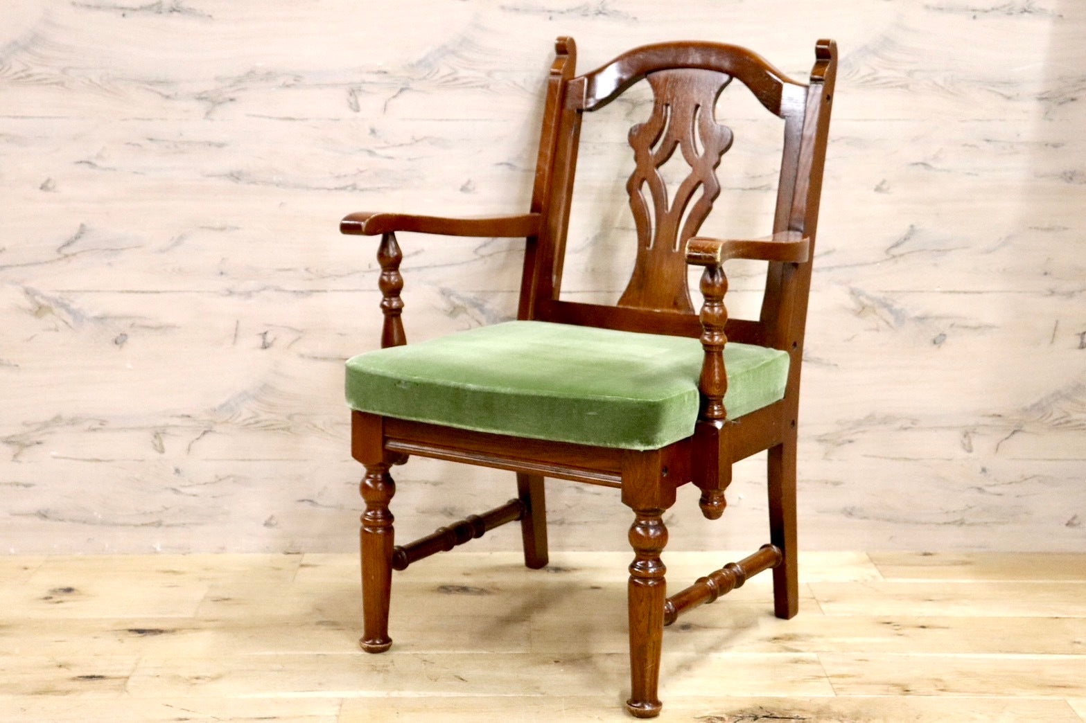 GMHS366C○三越ブルージュ Brugge ダイニングチェア 食卓椅子 アームチェア ヨーロピアン クラシック 英国カントリー モケットグリーン