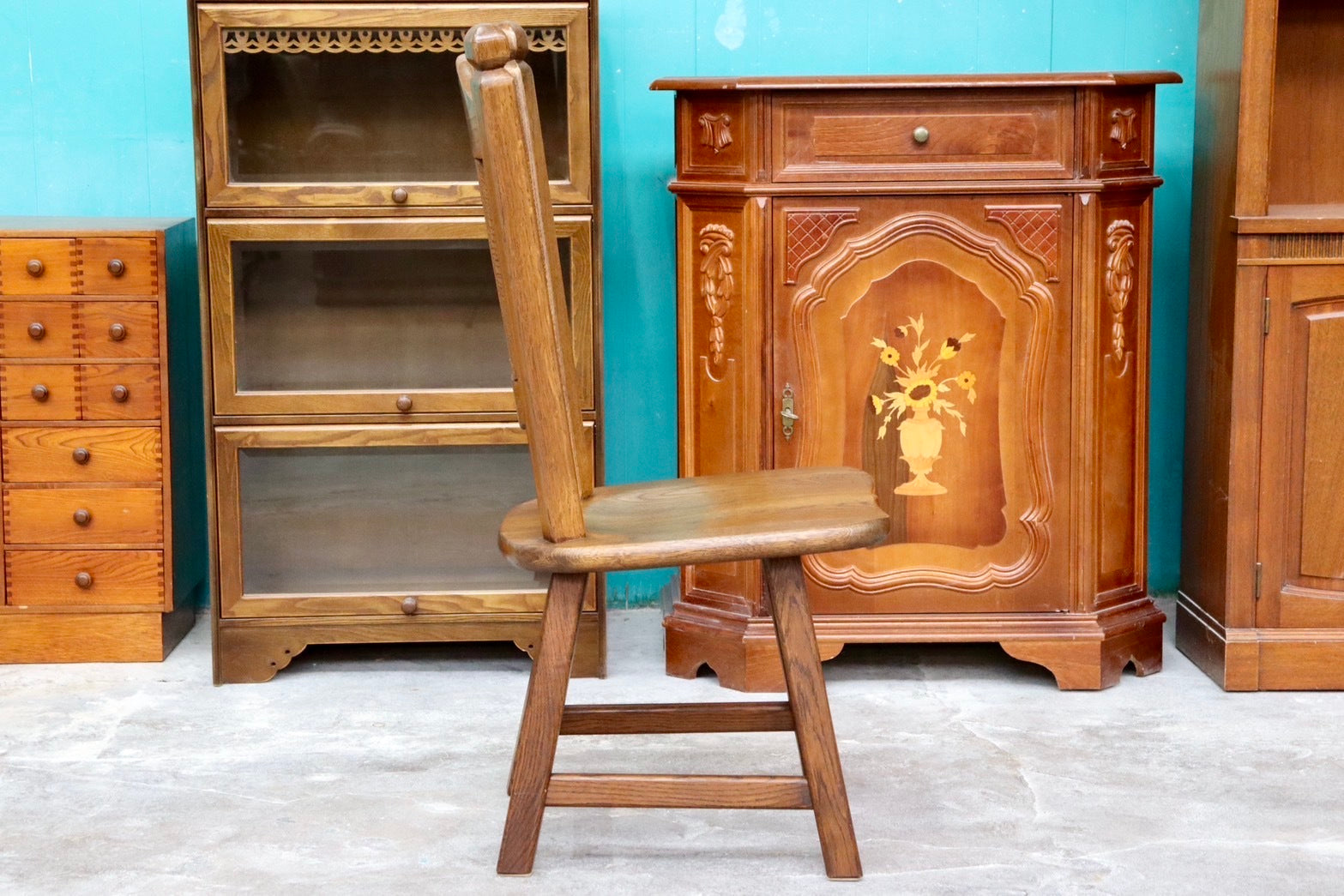 GMHS595B○オランダ製 ダッチカントリー ダイニングチェア 椅子 店舗什器 オーク無垢材 カントリー ヴィンテージ