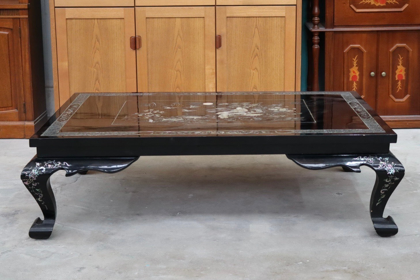 GMIS40○センターテーブル リビングテーブル 座卓 花鳥図 鶴亀 ローテーブル 螺鈿細工 アジア 李朝家具 ビンテージ アンティーク