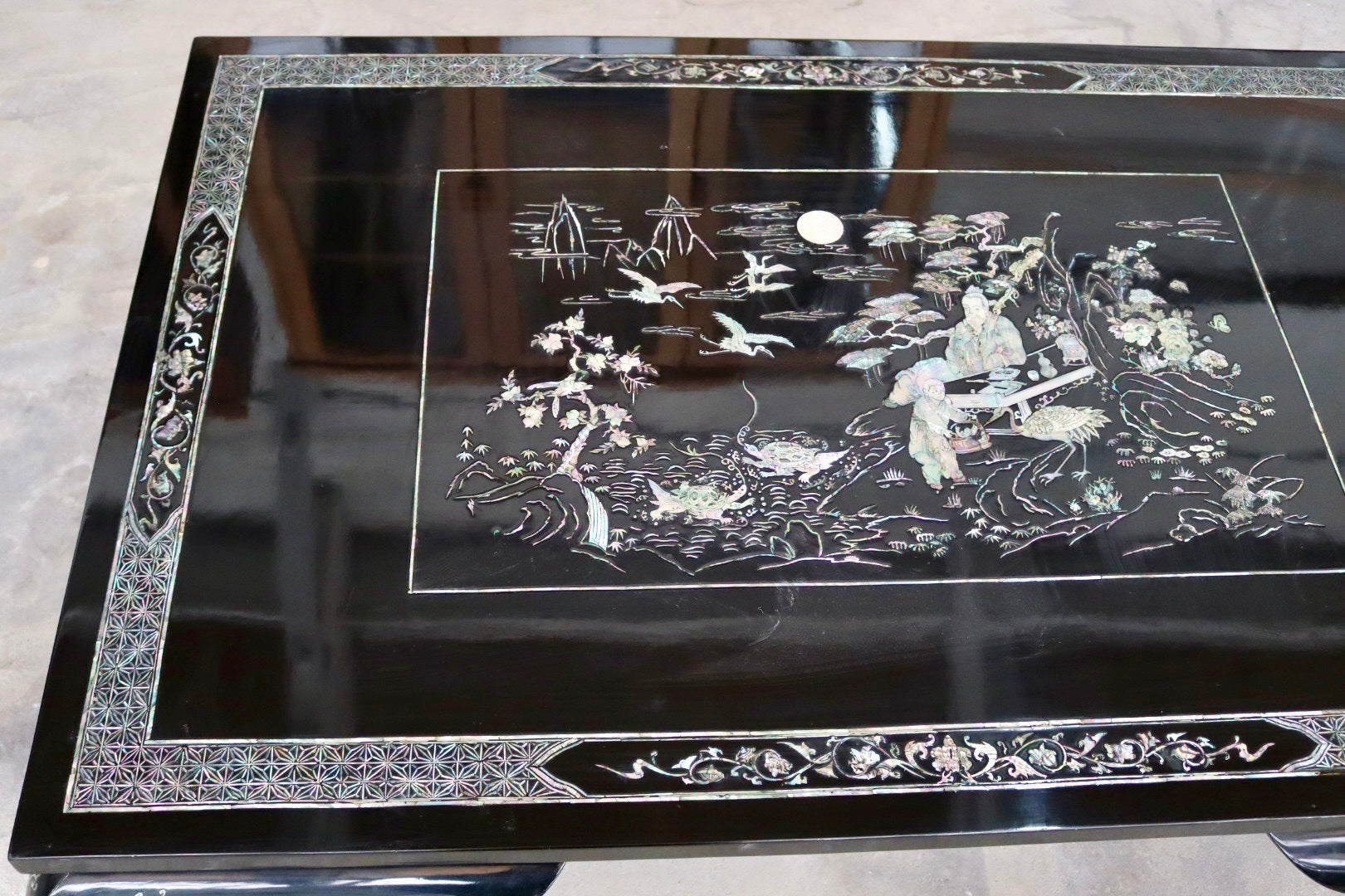 GMIS40○センターテーブル リビングテーブル 座卓 花鳥図 鶴亀 ローテーブル 螺鈿細工 アジア 李朝家具 ビンテージ アンティーク