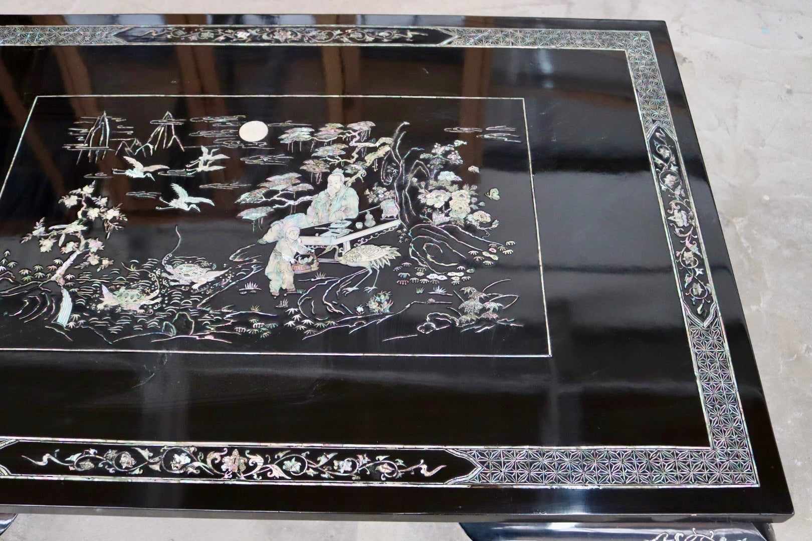 GMIS40○センターテーブル リビングテーブル 座卓 花鳥図 鶴亀 ローテーブル 螺鈿細工 アジア 李朝家具 ビンテージ アンティーク