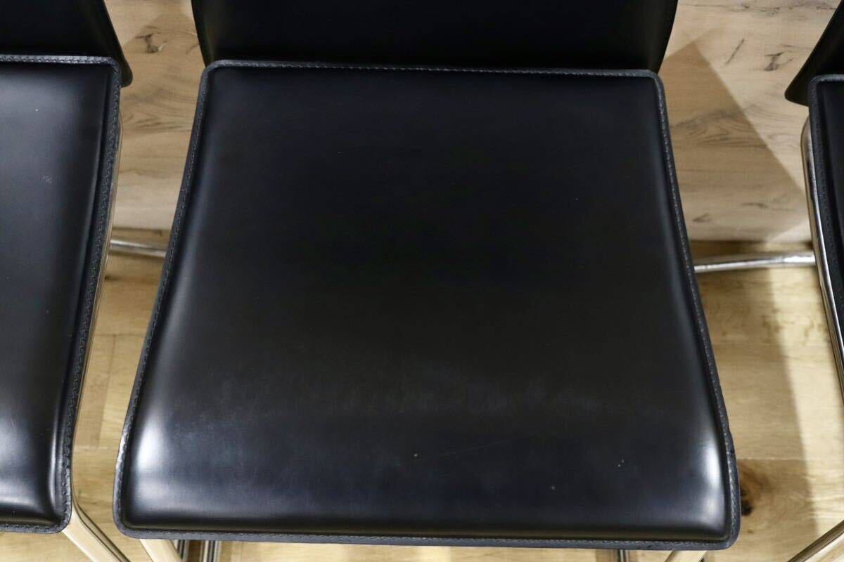 GMHS52○Calligaris / カリガリス ダイニングチェア 椅子 4脚セット 黒 レザー イタリアモダン スタイリッシュ カンチレバー