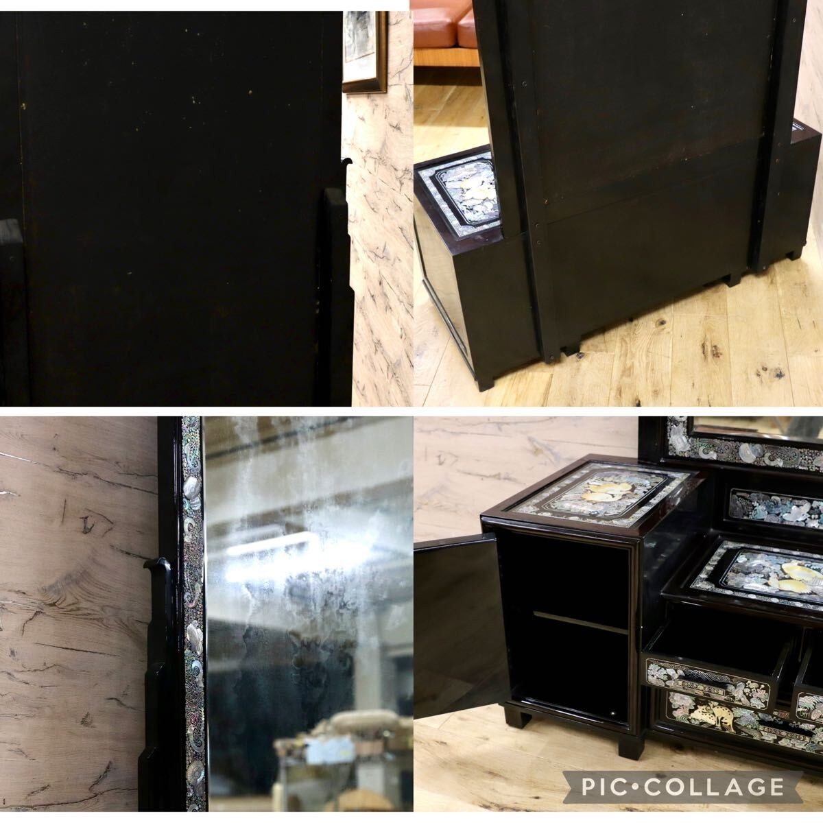 GMIK681○李朝家具 螺鈿細工 ドレッサー 鏡台 伝統工芸 化粧台 アンティーク 姿見