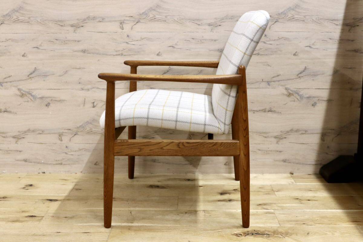 GMHK3A○オールドカリモク karimoku アームチェア 椅子 ラウンジチェア ダイニングチェア 楢無垢材 北欧スタイル ヴィンテージ リペア済