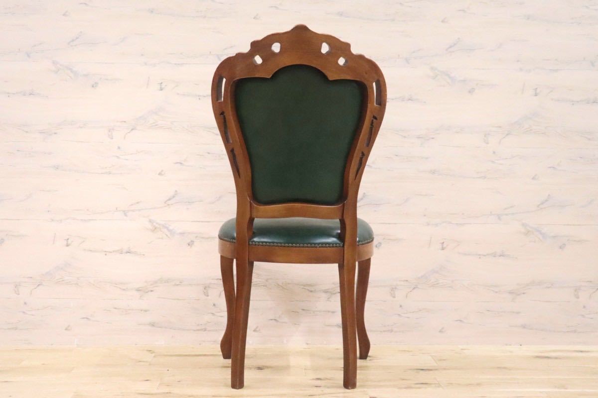 GMFH257A○イタリア ダイニングチェア 椅子 木製フレーム 革張り レザー 彫刻 猫脚 西洋 アンティーク