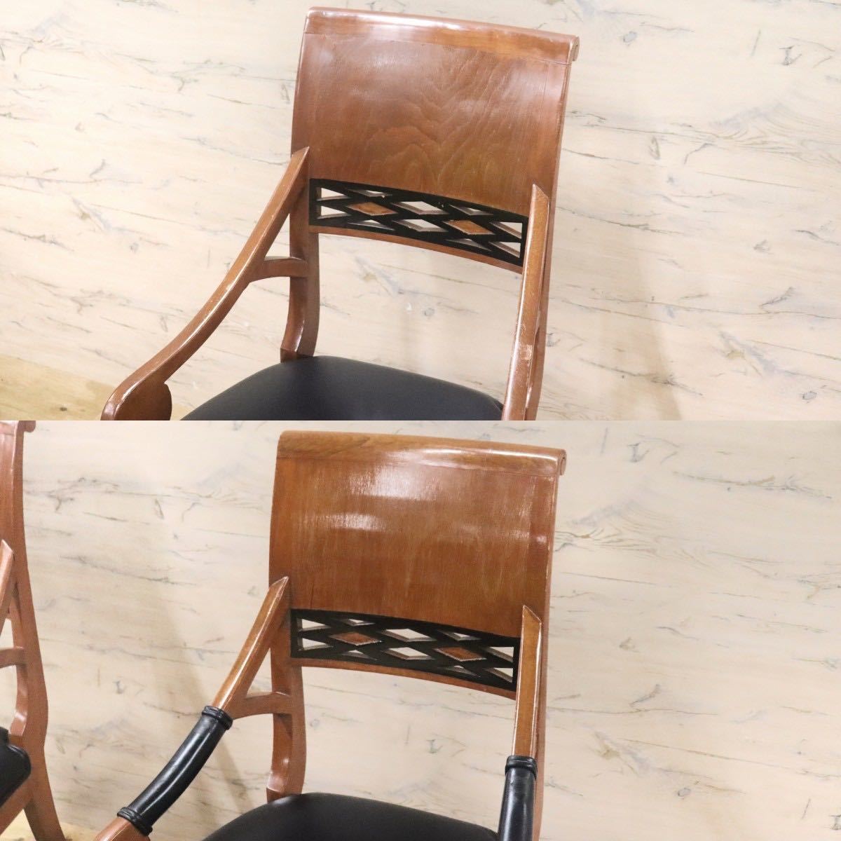 GMGN162B○イタリア製 クラシック モダン ダイニングチェア 椅子 2脚セット セミアームチェア 本革 レザー 西洋 アール・ヌーヴォー