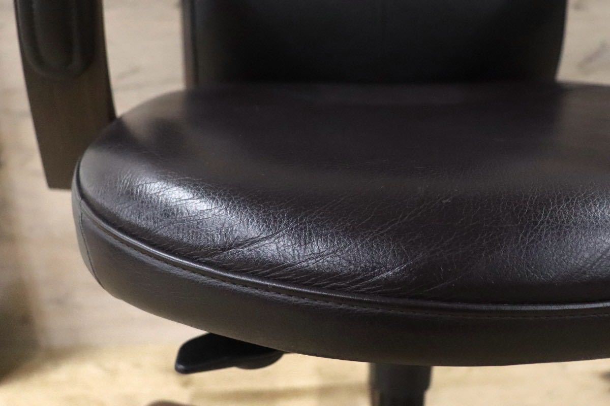 GMGN329○karimoku / カリモク 本革 デスクチェア 作業椅子 本革 ハイバック ワーキング ブラウン モダン 定価約21.3万 美品