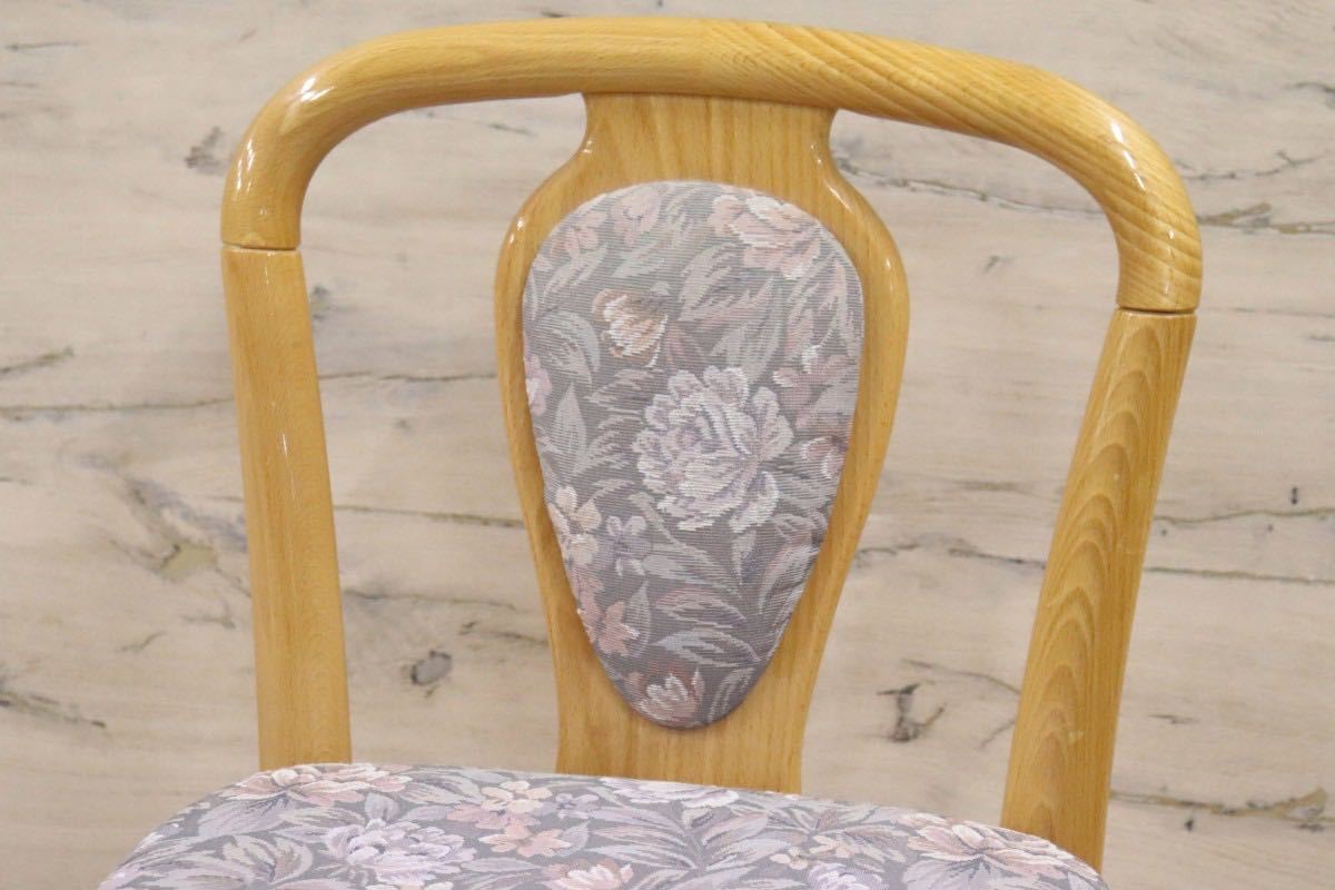 GMFK17○大塚化学木製建具 ドレッサーチェア スツール 椅子 オーク材 ファブリック エレガント 花柄 美品