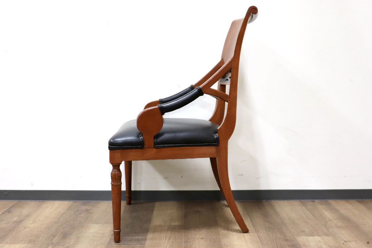 GMGN162F○イタリア製 クラシック モダン ダイニングチェア 椅子 セミアームチェア サロン チェア 本革 モダン 西洋 アール・ヌーヴォー