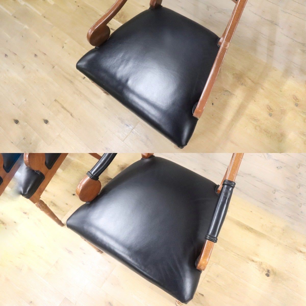 GMGN162B○イタリア製 クラシック モダン ダイニングチェア 椅子 2脚セット セミアームチェア 本革 レザー 西洋 アール・ヌーヴォー