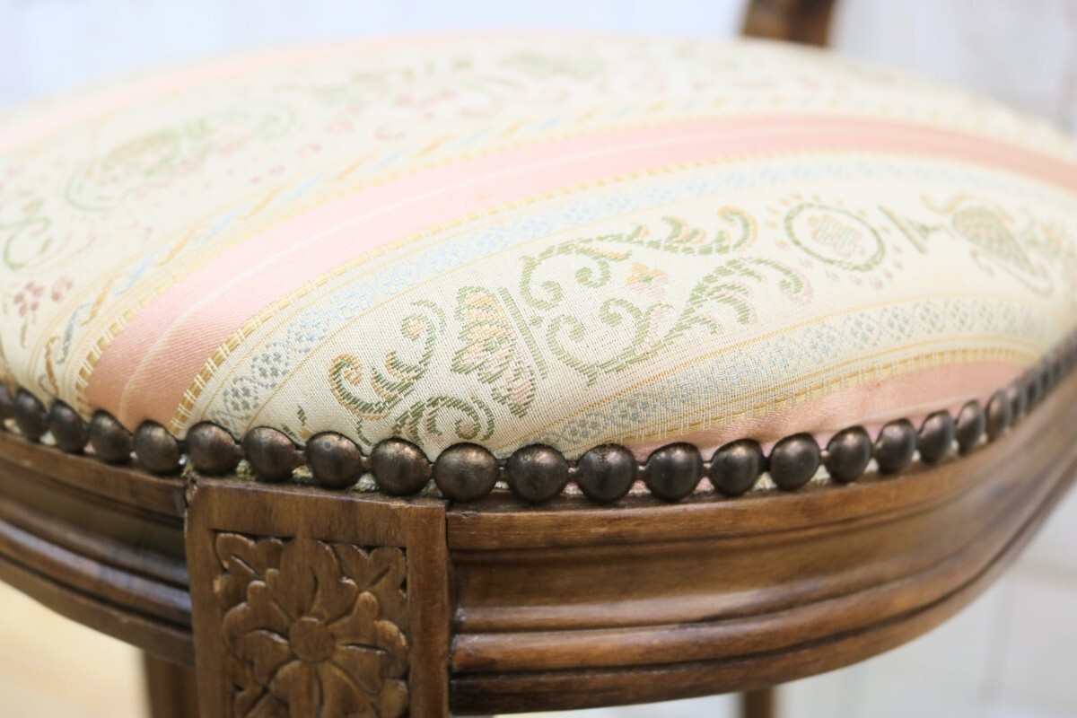 GMIK504B○イタリア アンティーク サイドチェアドレッサーチェア 椅子 鋲打ち ヴィンテージ 希少