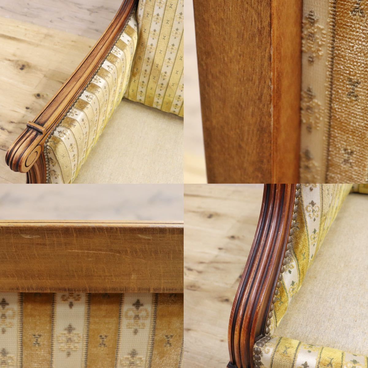 GMGN389B○英国 ヴィンテージ シングルソファ 1人掛けソファ ラウンジチェア 椅子 鋲打 ファブリック クラシカル アンティーク オールド