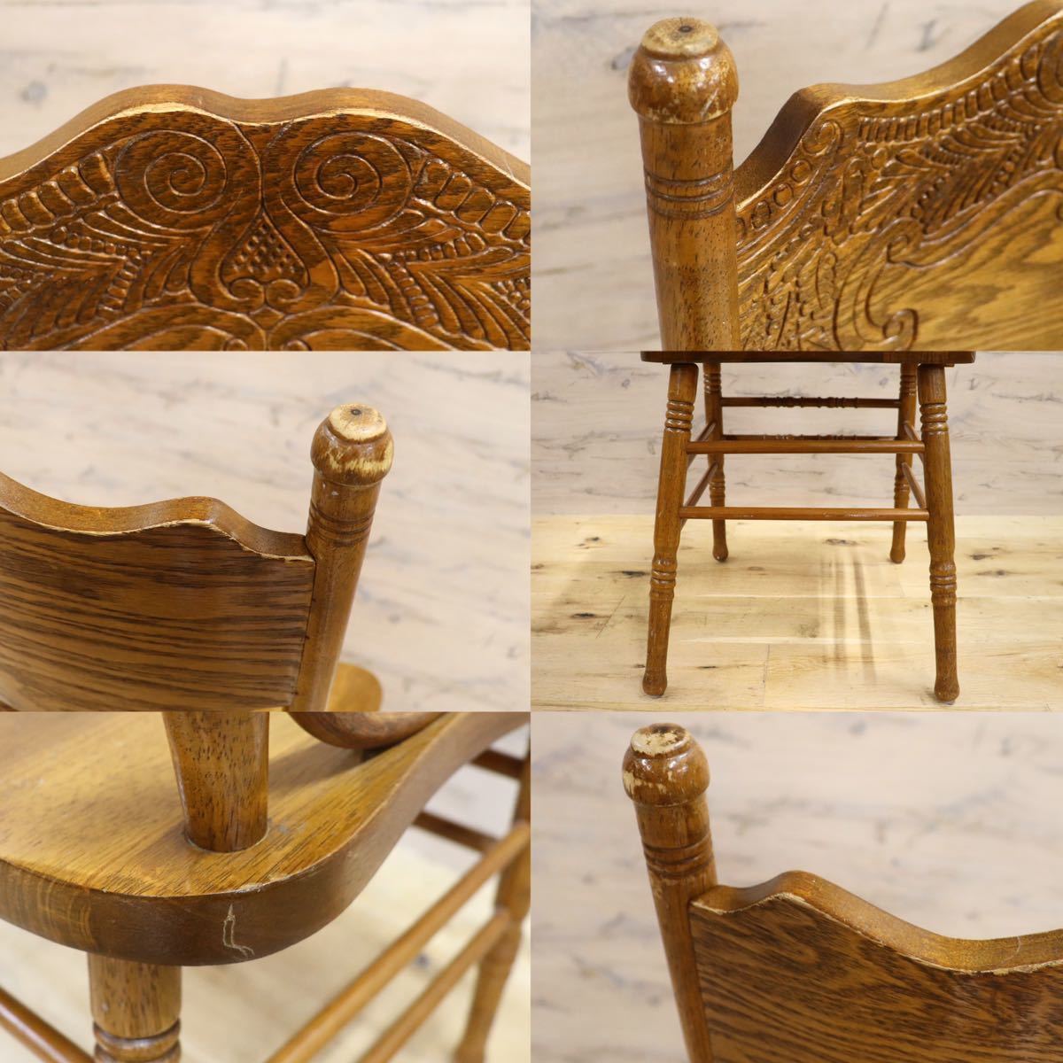 GMGK285○アンティーク 木製 ダイニングチェア 椅子 ガーデンチェア 彫刻 レトロ ヴィンテージ 定価約10万