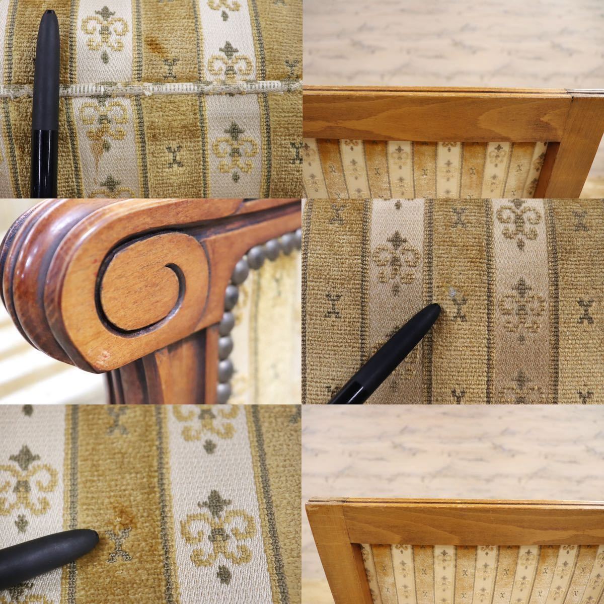 GMGN389A○英国 ヴィンテージ シングルソファ 1人掛けソファ ラウンジチェア 椅子 鋲打 ファブリック クラシカル アンティーク オールド