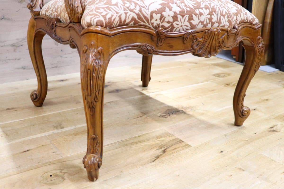 GMGK182○フランス アンティーク サロンチェア 椅子 猫脚 彫刻 釘打ち ...