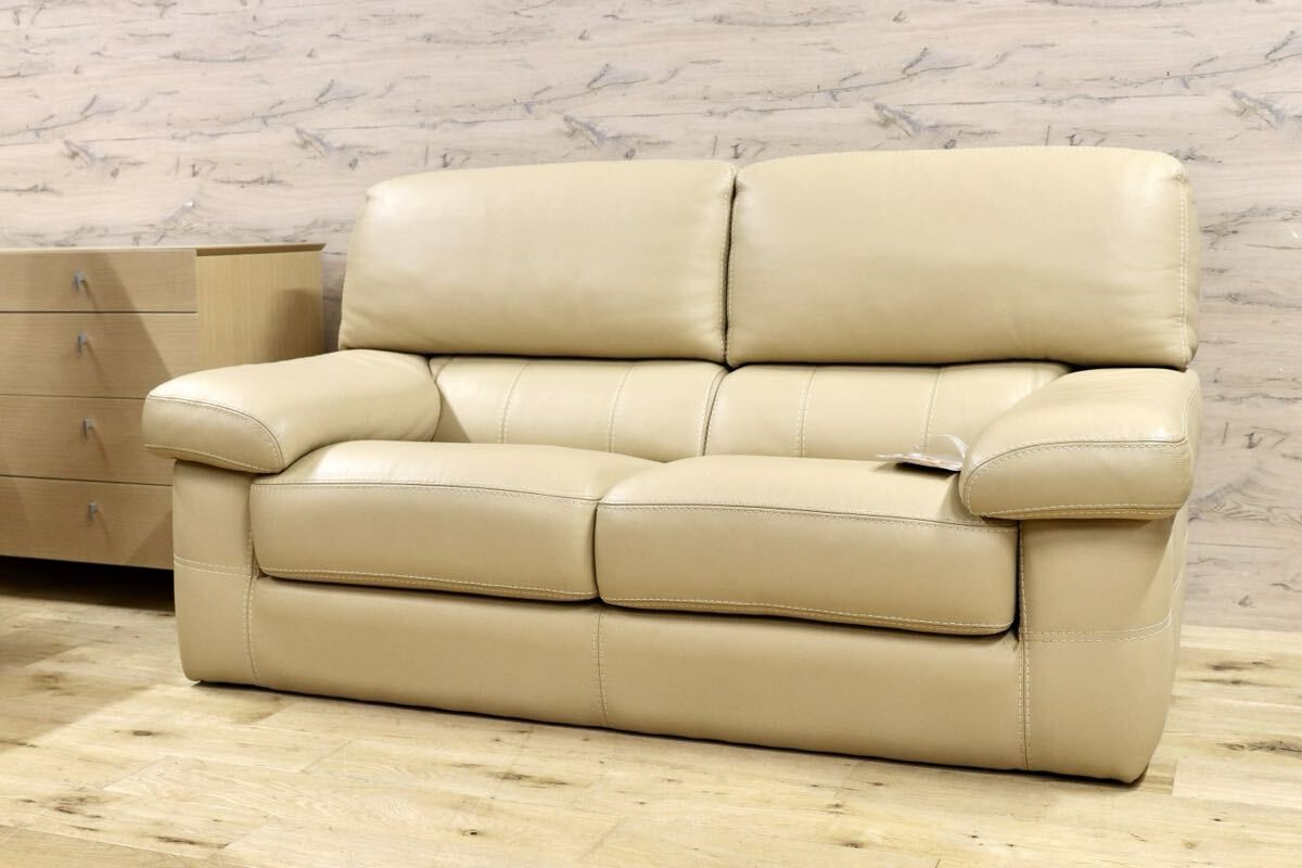 GMIH99○GAMMA ARREDAMENT / ガンマアレダメンティ 2人掛けソファ ラブソファ 本革 ベージュ ユーロカーサ取扱い イタリア 定価約70万