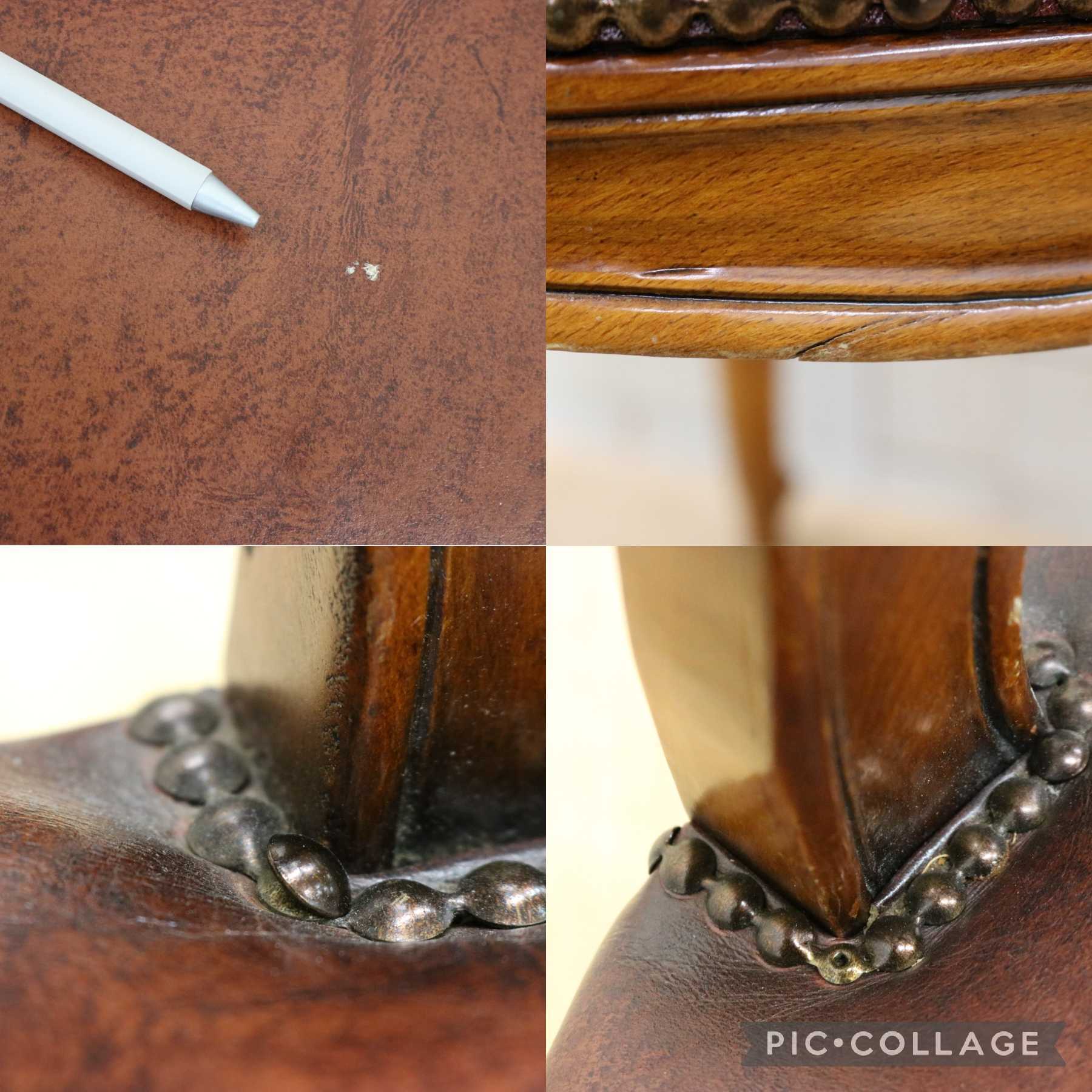 GMHH470B◯イタリア製 ロココ調 ダイニングチェア 食卓椅子 レザー 鋲打ち 彫刻 アンティーク エレガント ヨーロピアン クラシック 猫脚