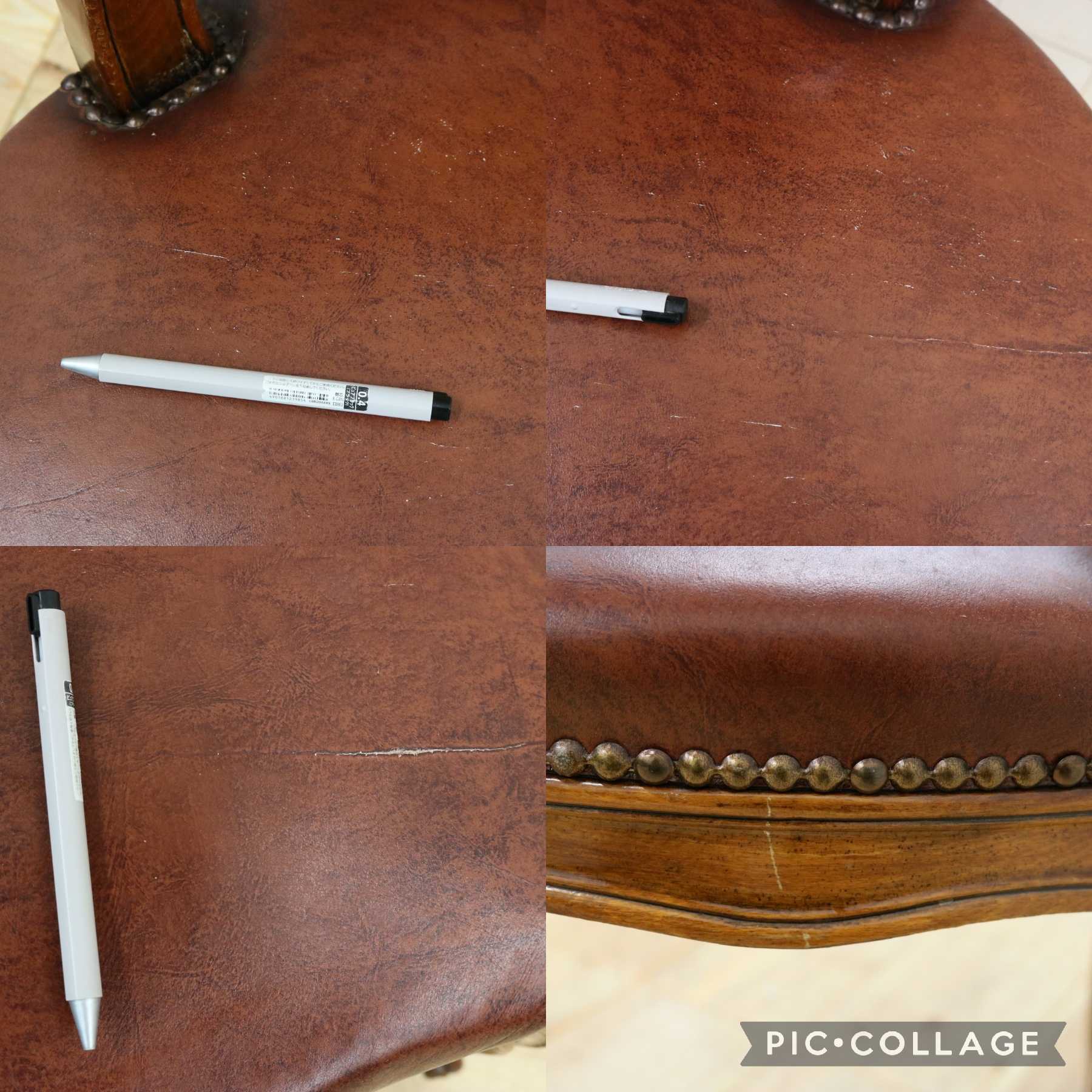 GMHH470D○イタリア製 ロココ調 ダイニングチェア 食卓椅子 レザー 鋲打ち 彫刻 アンティーク エレガント ヨーロピアン クラシック 猫脚