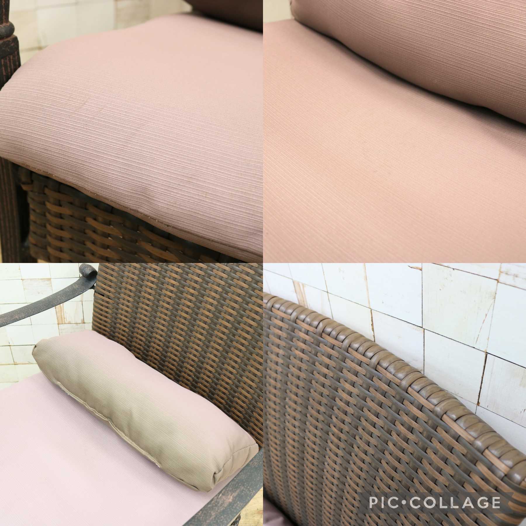 GMIK706A○ガーデンチェア アームチェア ラウンジチェア 椅子 一人掛け 編み込み 金属フレーム ブラウン ラタン調