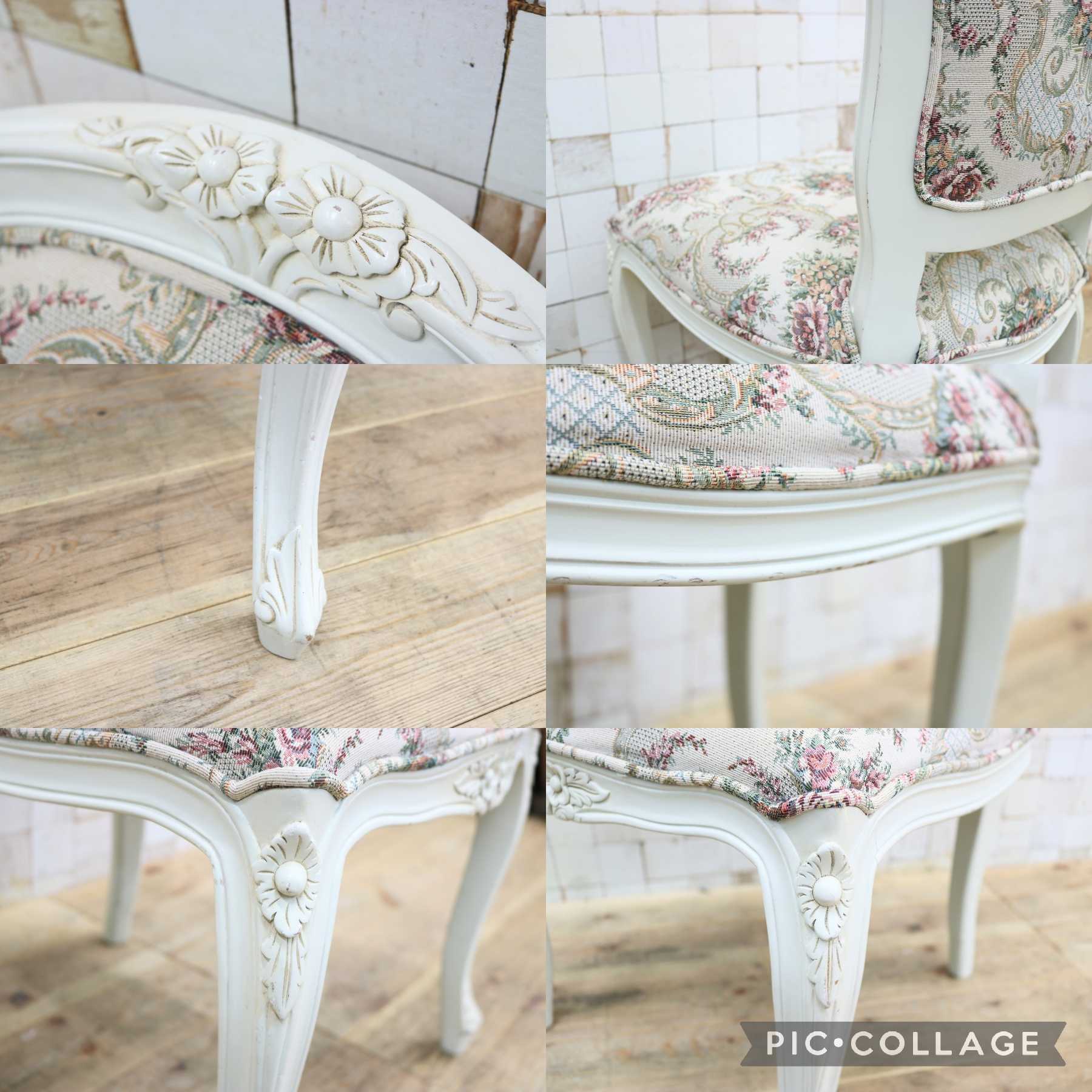 GMIS456B○西洋 アンティーク ダイニングチェア アームレスチェア 椅子 ファブリック 猫脚 クラシック エレガント ロココ調 ヨーロピアン