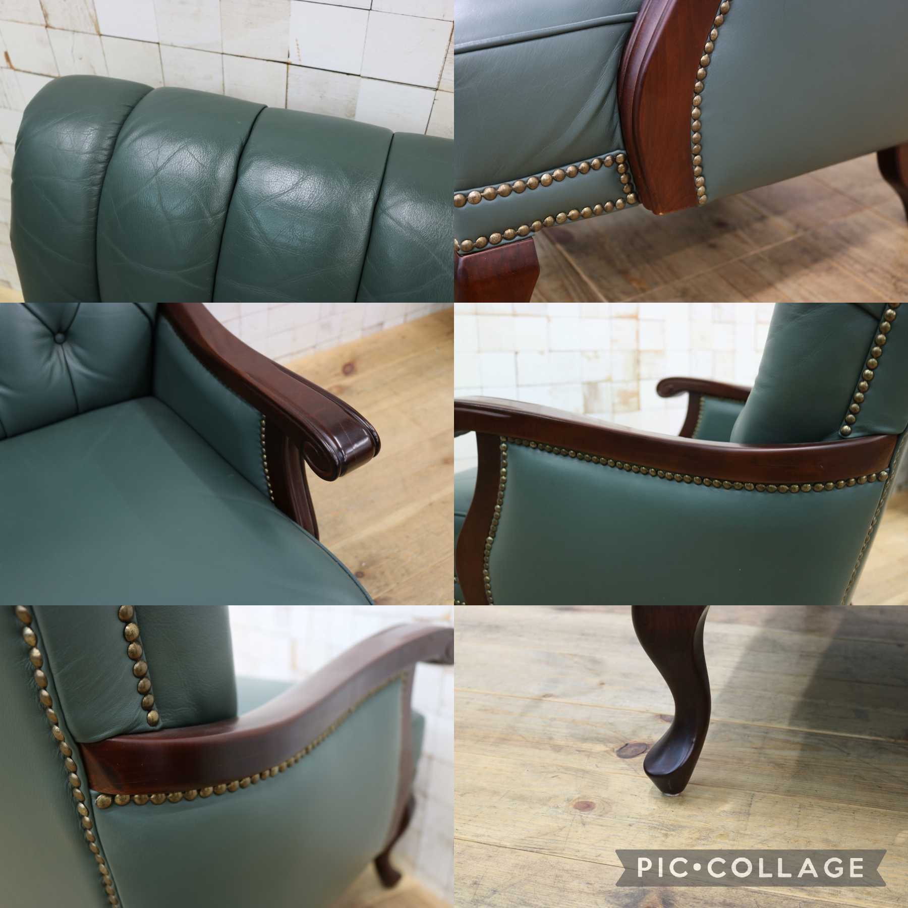 GMJK198A◯奈技工房 ALDO アルド 1人掛けソファ シングルソファ 本革 レザー 鋲打ち 猫脚 クラシック ヨーロピアン ロココ調 定価約43.4万