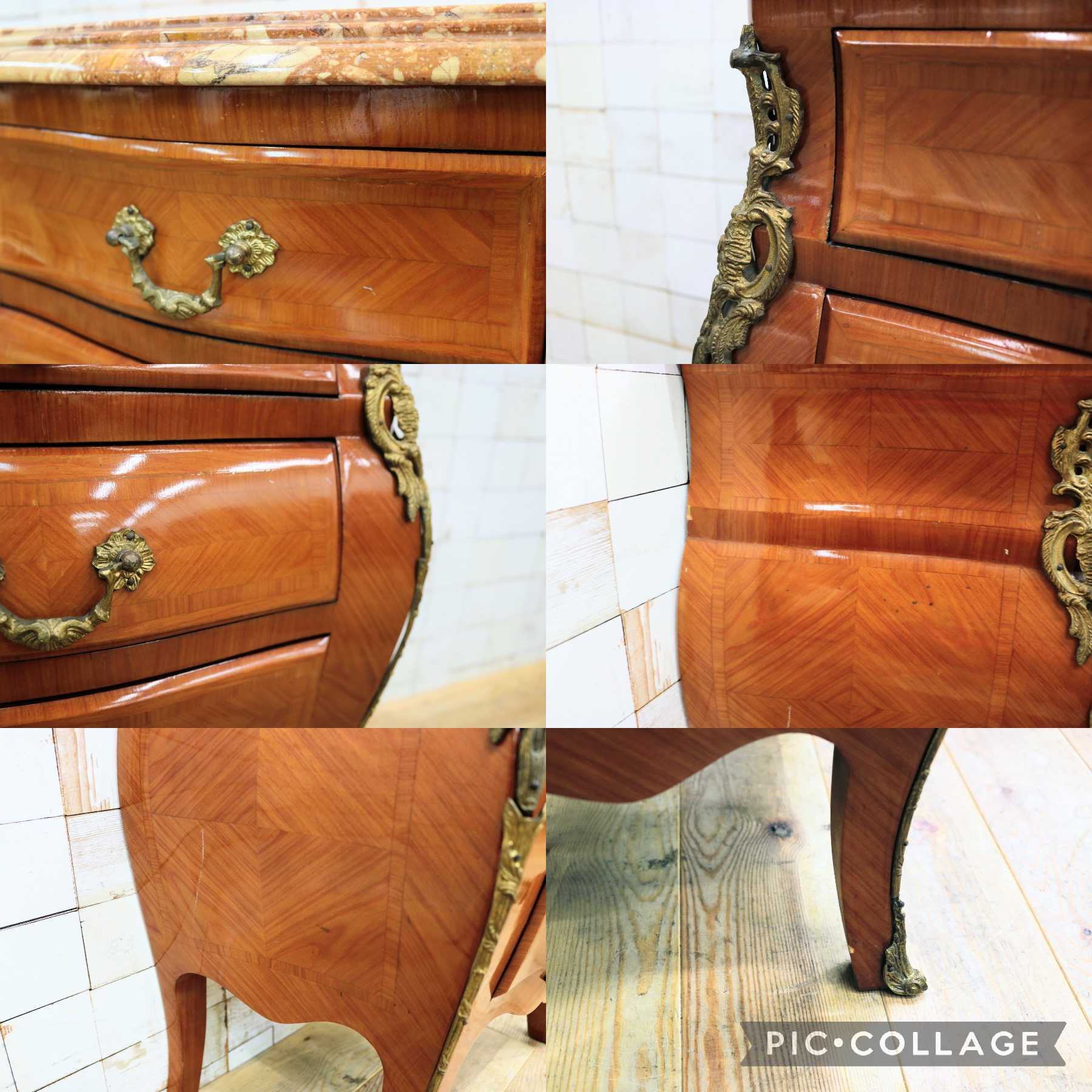 GMJK221◯コンソールチェスト キャビネット チェスト 収納家具 3段引き出し 花台 猫脚 大理石 クラシック ヨーロピアン アンティーク