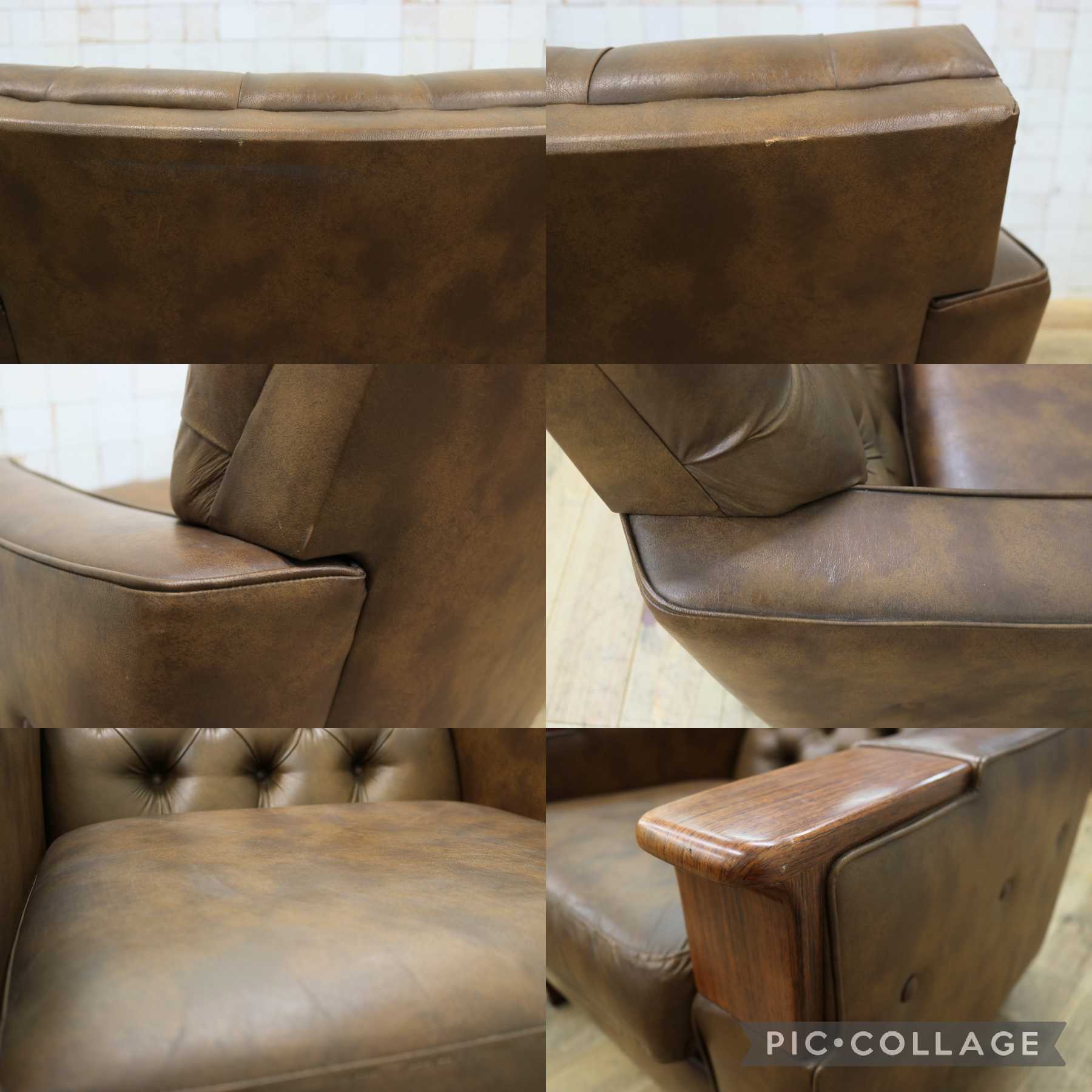 GMJH205A◯冨士ファニチア / FUJI FURNITUR シングルソファ ラウンジチェア パーソナルチェア レザー 応接室 昭和レトロ ヴィンテージ