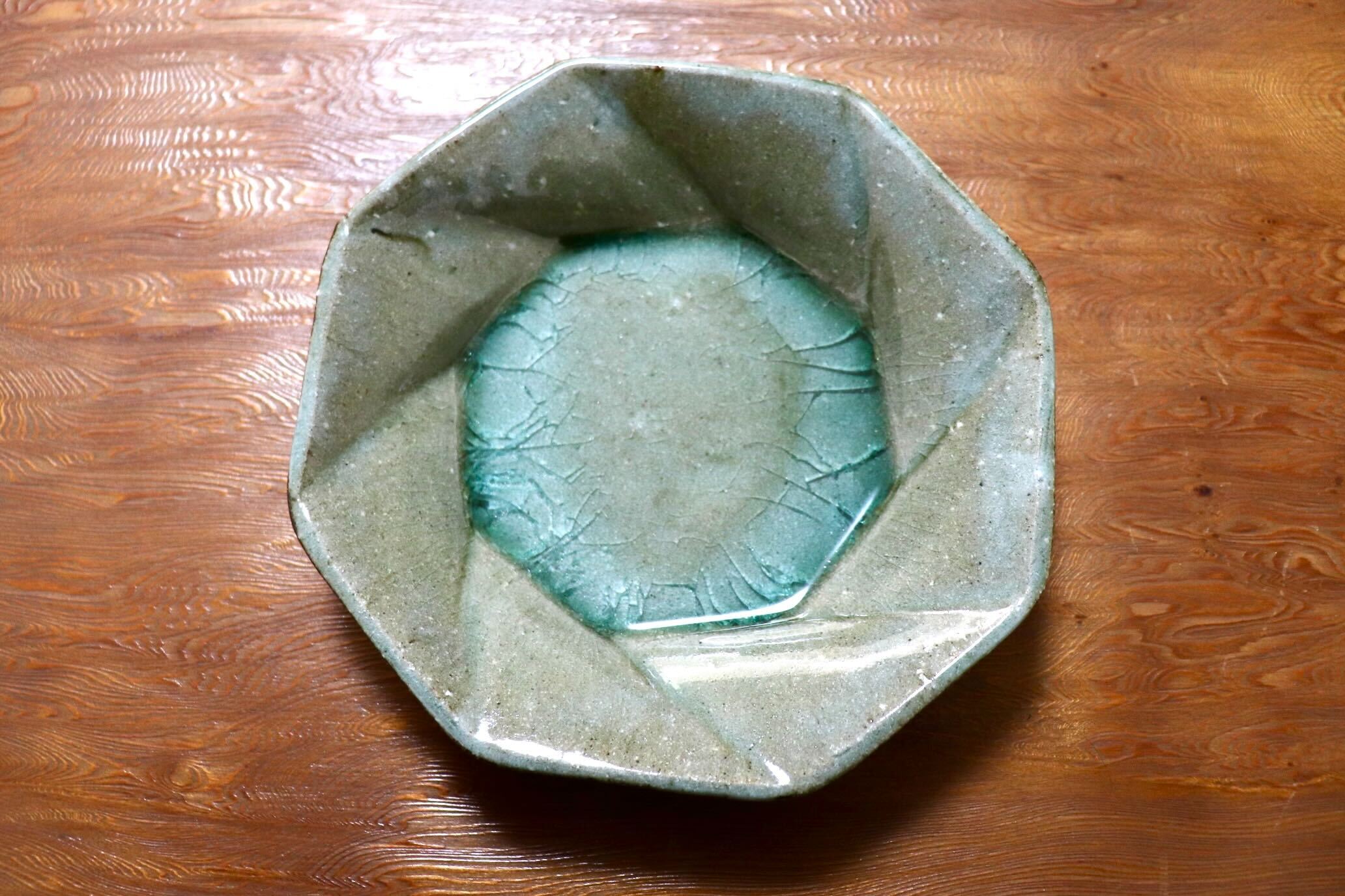 GMIO504F◯丹山窯 丹波焼 八角皿 緑 陶器 丹波篠山 伝統工芸 未使用