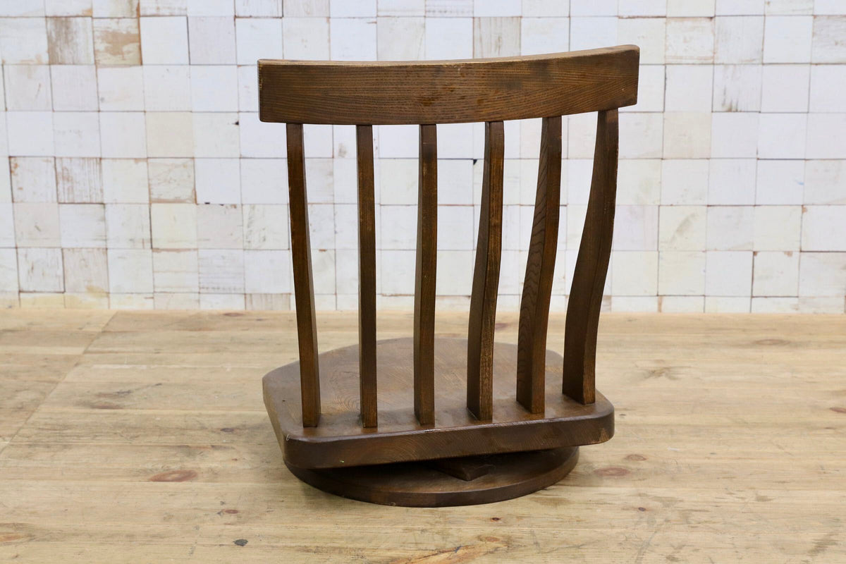 GMJS354A○昭和レトロ 和製ヴィンテージ タモ無垢材 回転式座椅子 天然木 ローチェア 和モダン 民芸家具