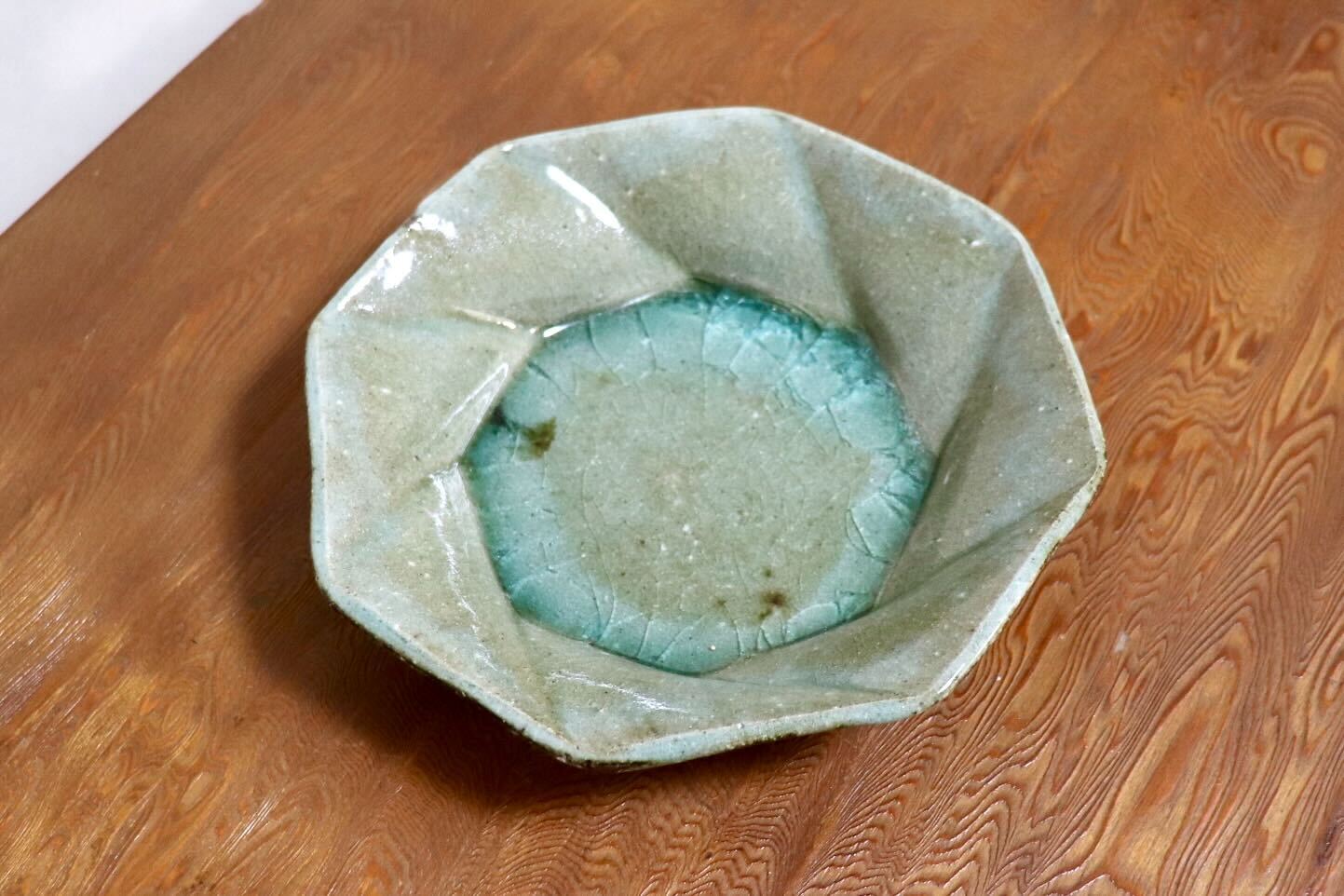 GMIO504H◯丹山窯 丹波焼 八角皿 緑 陶器 丹波篠山 伝統工芸 未使用