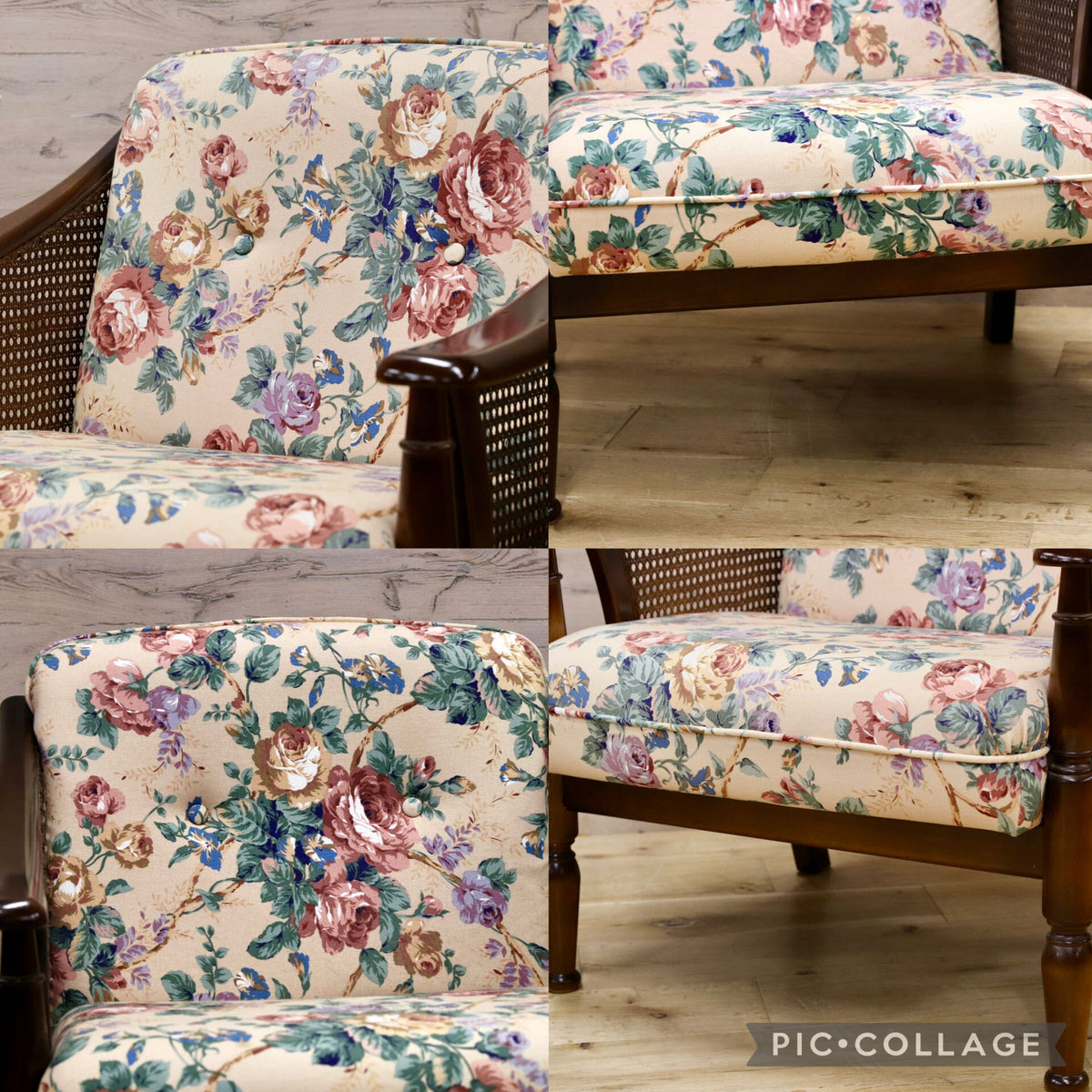 GMJS262○karimoku / カリモク COLONIAL コロニアル WC1000AK アームチェア 2脚セット ブナ材 籐 ラタン 花柄 国産家具 定価 約16.3万