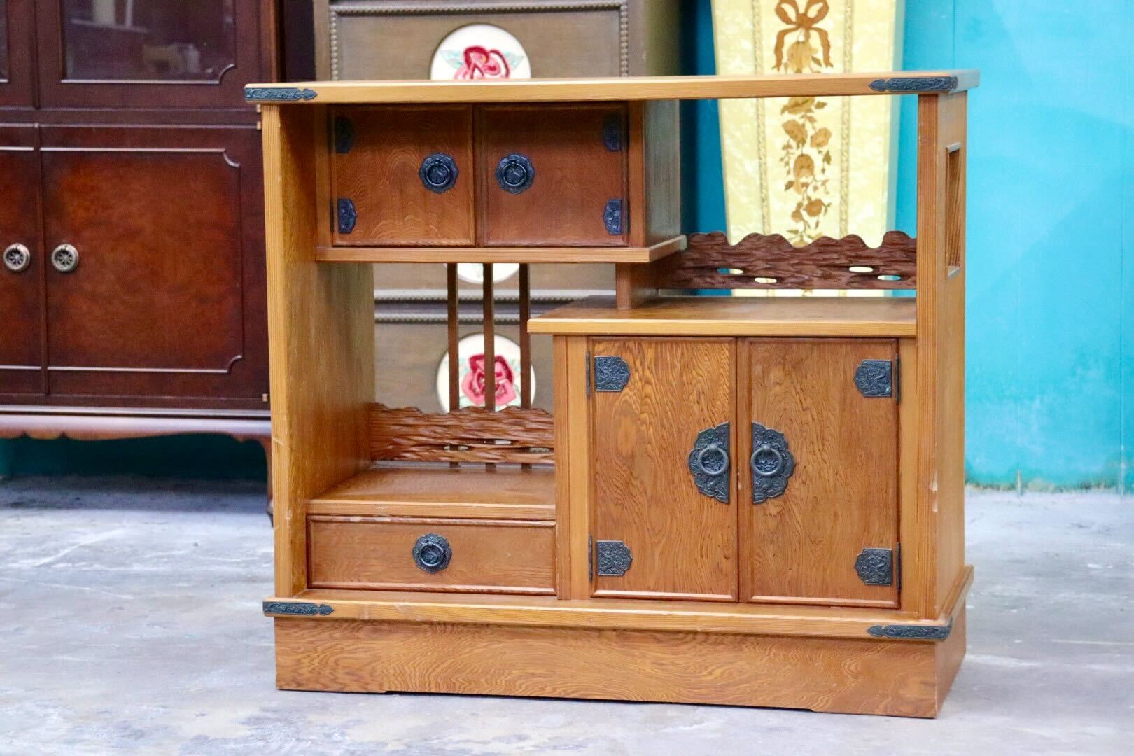 GMIK809○世界遺産屋久杉 茶棚 茶箪笥 飾り棚 サイドボード リビングボード 和室 座敷 古民家 和モダン