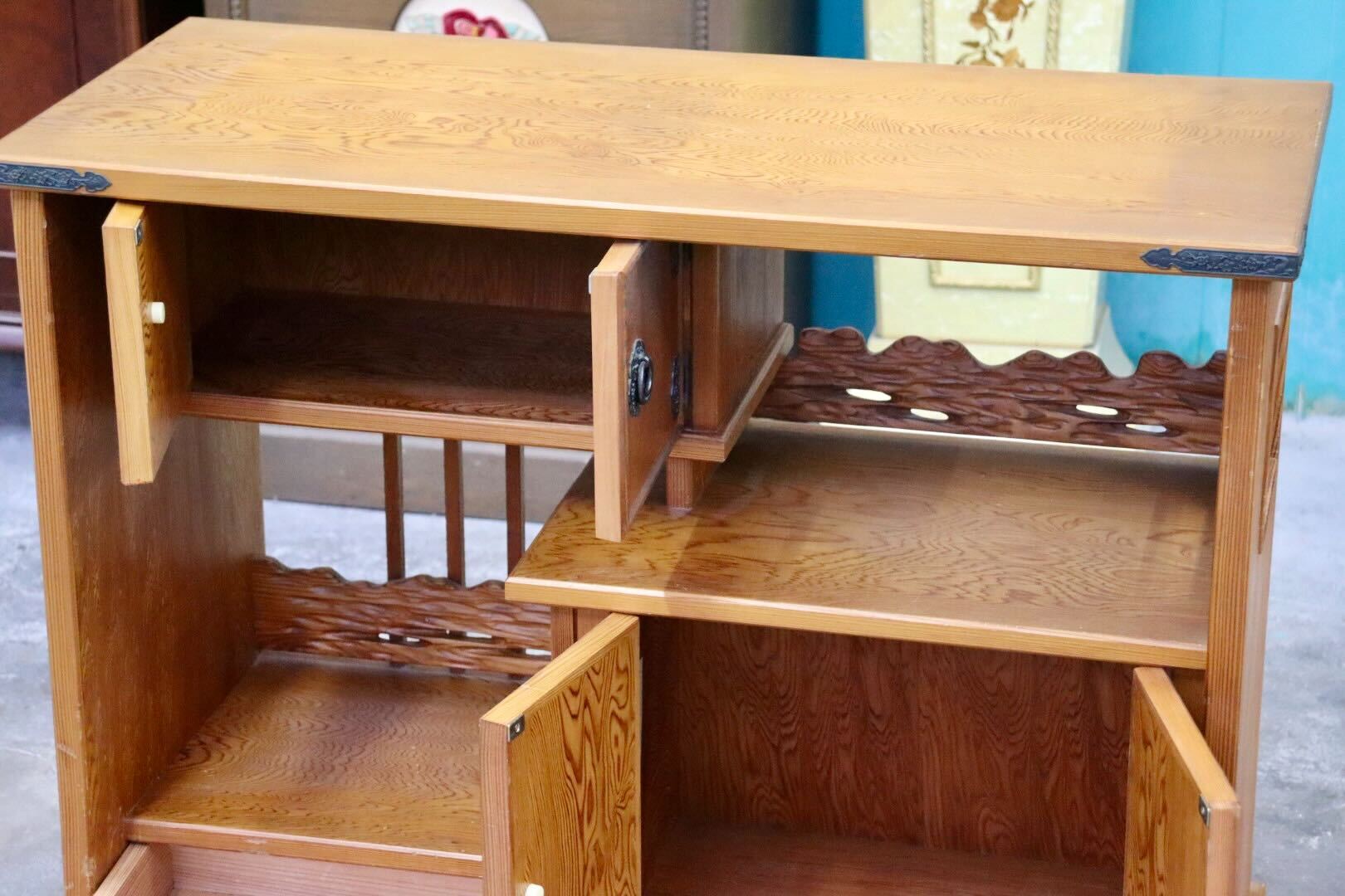 GMIK809○世界遺産屋久杉 茶棚 茶箪笥 飾り棚 サイドボード リビングボード 和室 座敷 古民家 和モダン