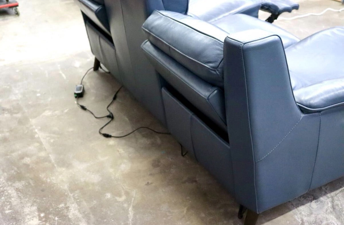 GMJK43○Mbler / モブラー MESA メサ オーシャンブルー 総本革 電動リクライニング 3人掛けソファ 電動ヘッドレスト 定価約40万円
