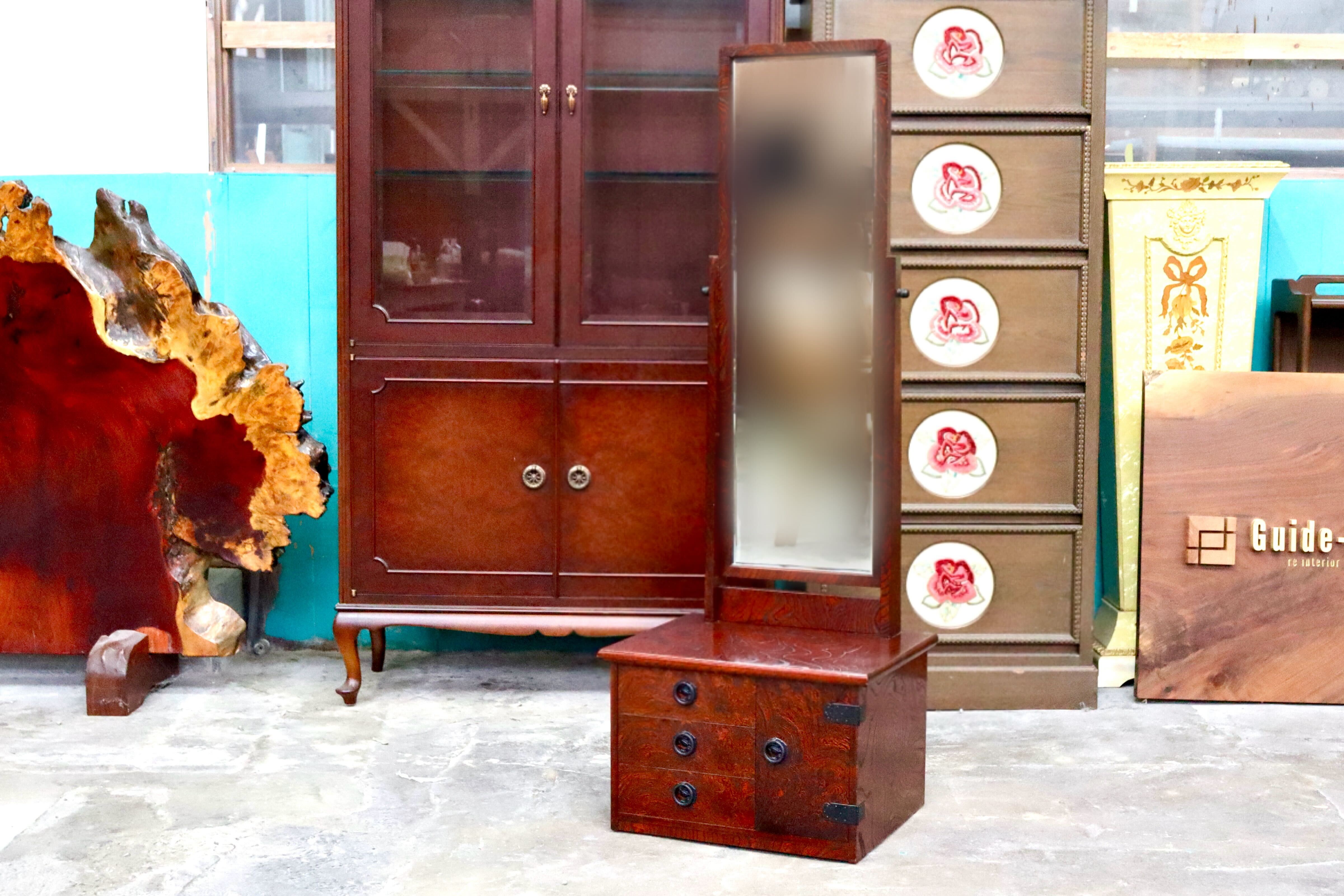 GMIH584○駿河民藝 ドレッサー 鏡台 化粧台 座鏡 姿見 古民家 和家具 和モダン 和室 収納 引き出し アンティーク レトロ