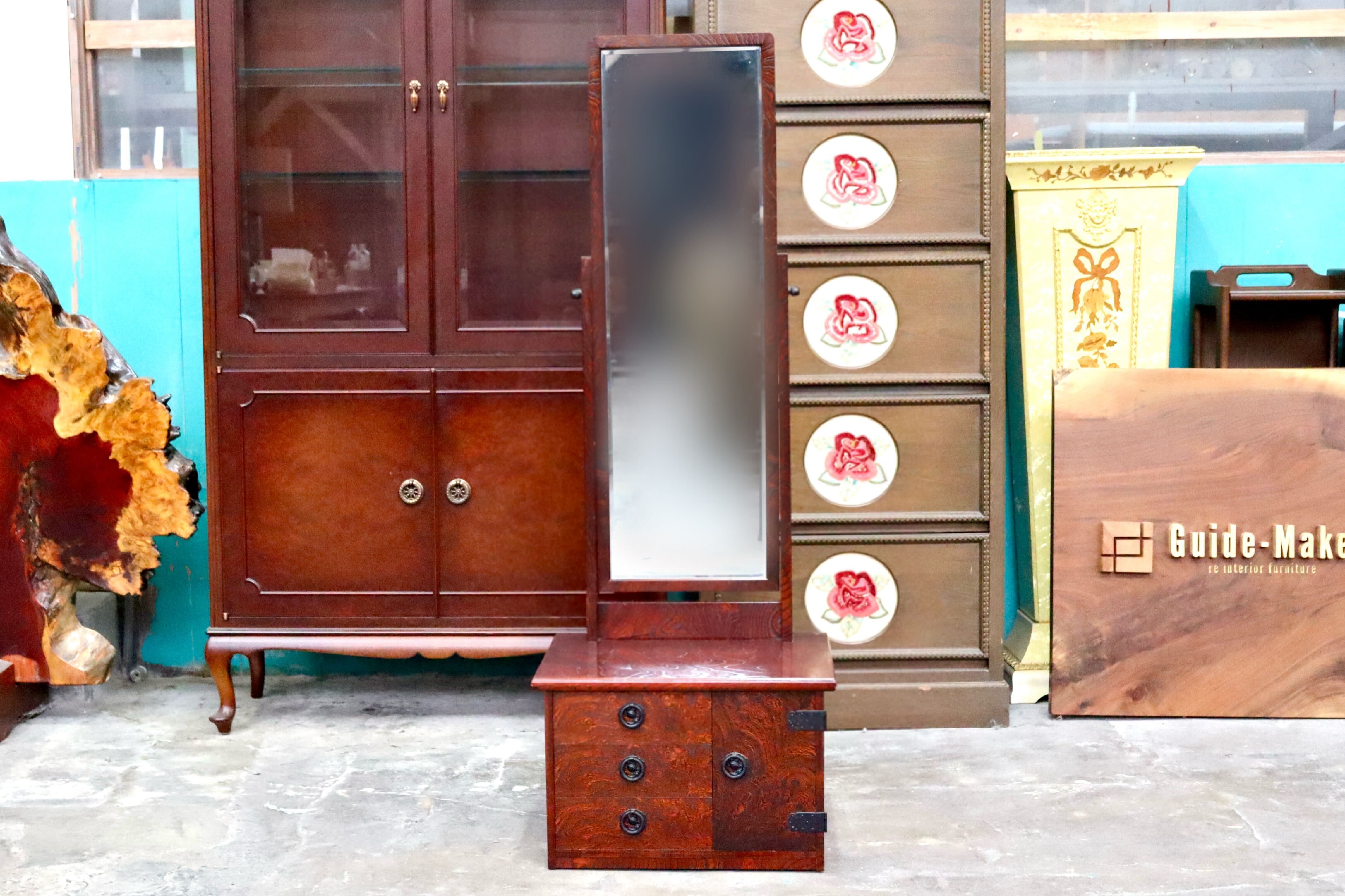 GMIH584○駿河民藝 ドレッサー 鏡台 化粧台 座鏡 姿見 古民家 和家具 和モダン 和室 収納 引き出し アンティーク レトロ