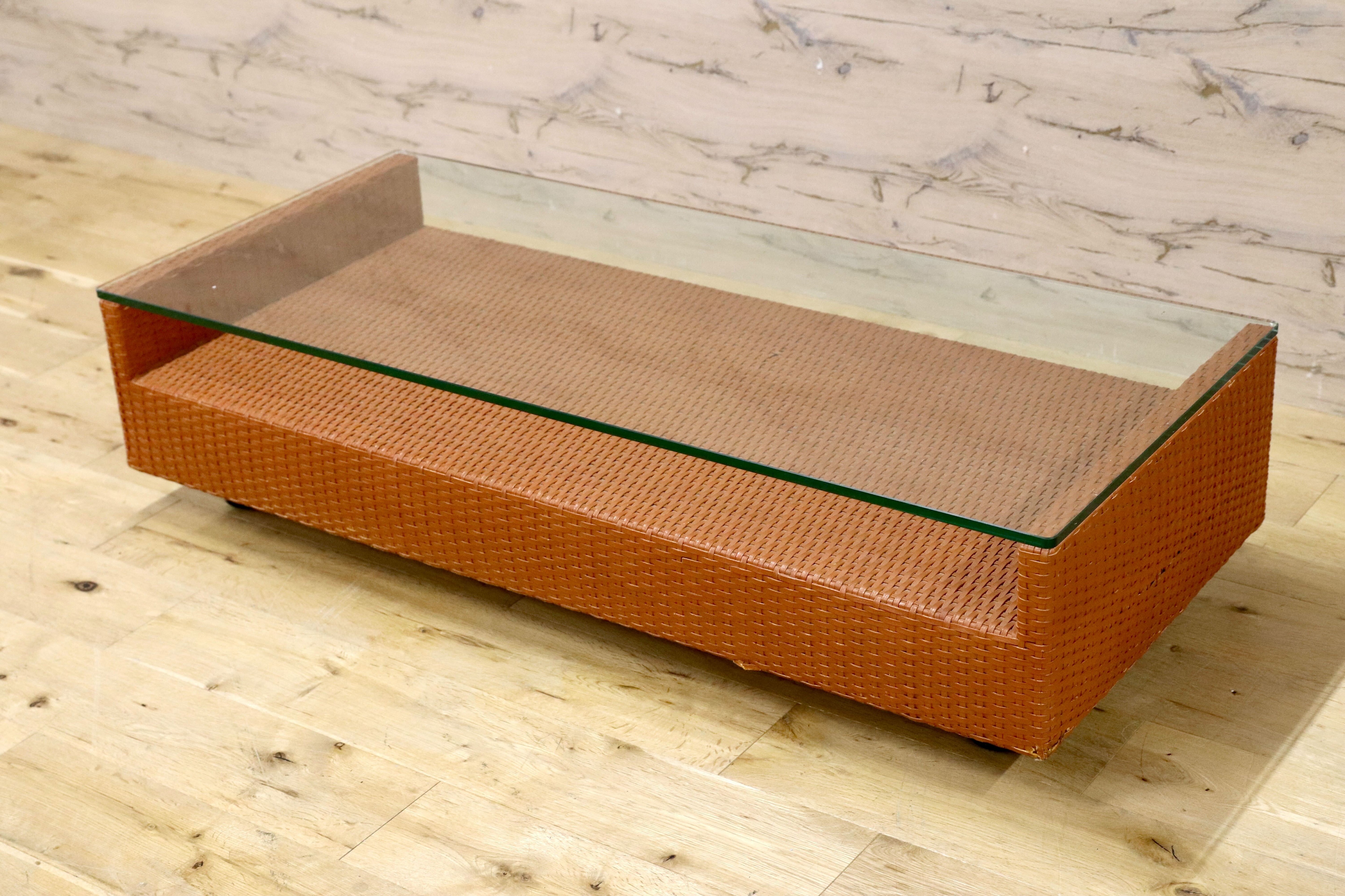 GMJS20○arflex / アルフレックス HOLIDAYS A TABLE センターテーブル ガラス 水牛革編み込み イタリア製 リビングテーブル ヴィンテージ