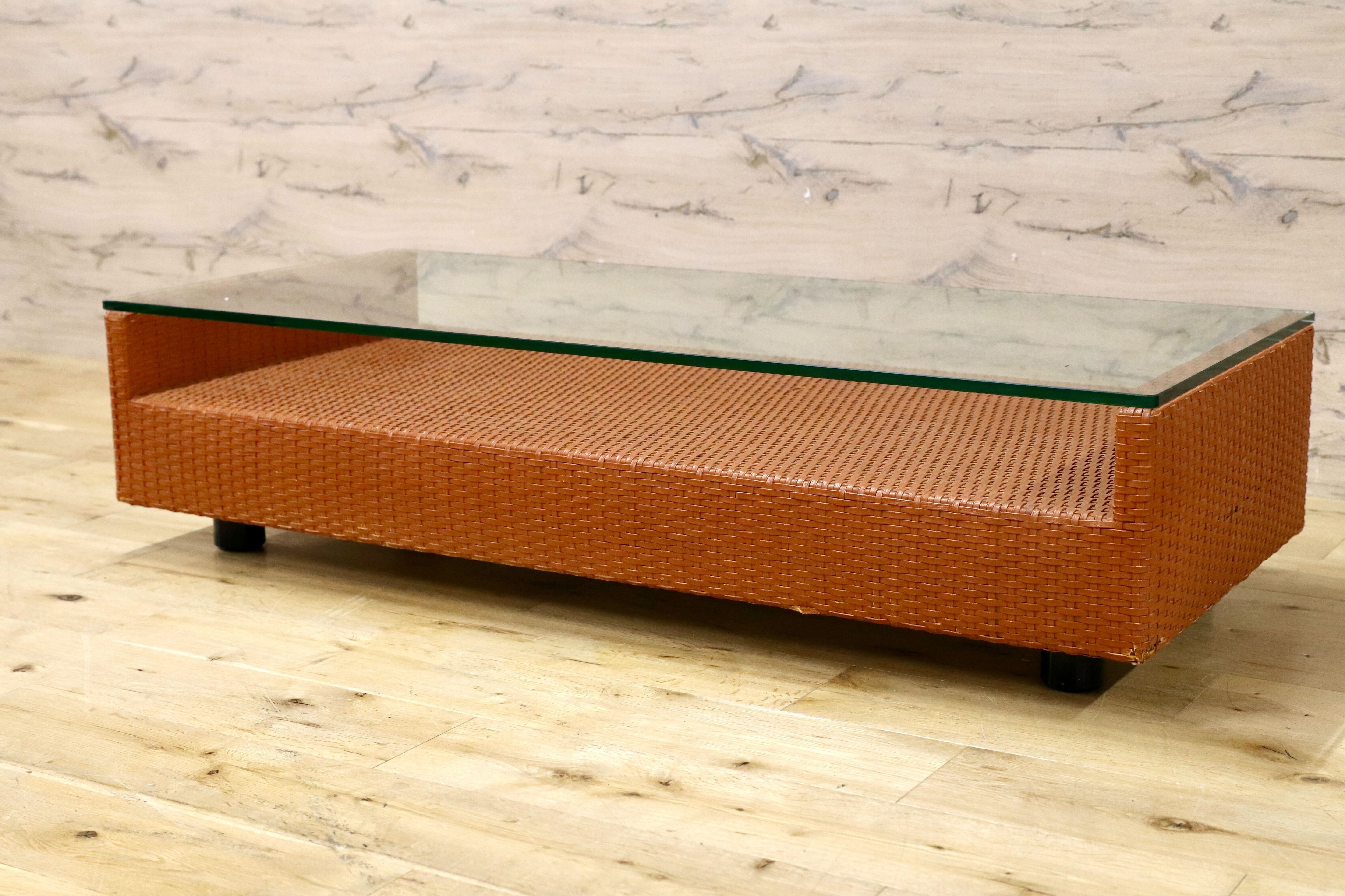 GMJS20○arflex / アルフレックス HOLIDAYS A TABLE センターテーブル ガラス 水牛革編み込み イタリア製 リビングテーブル ヴィンテージ